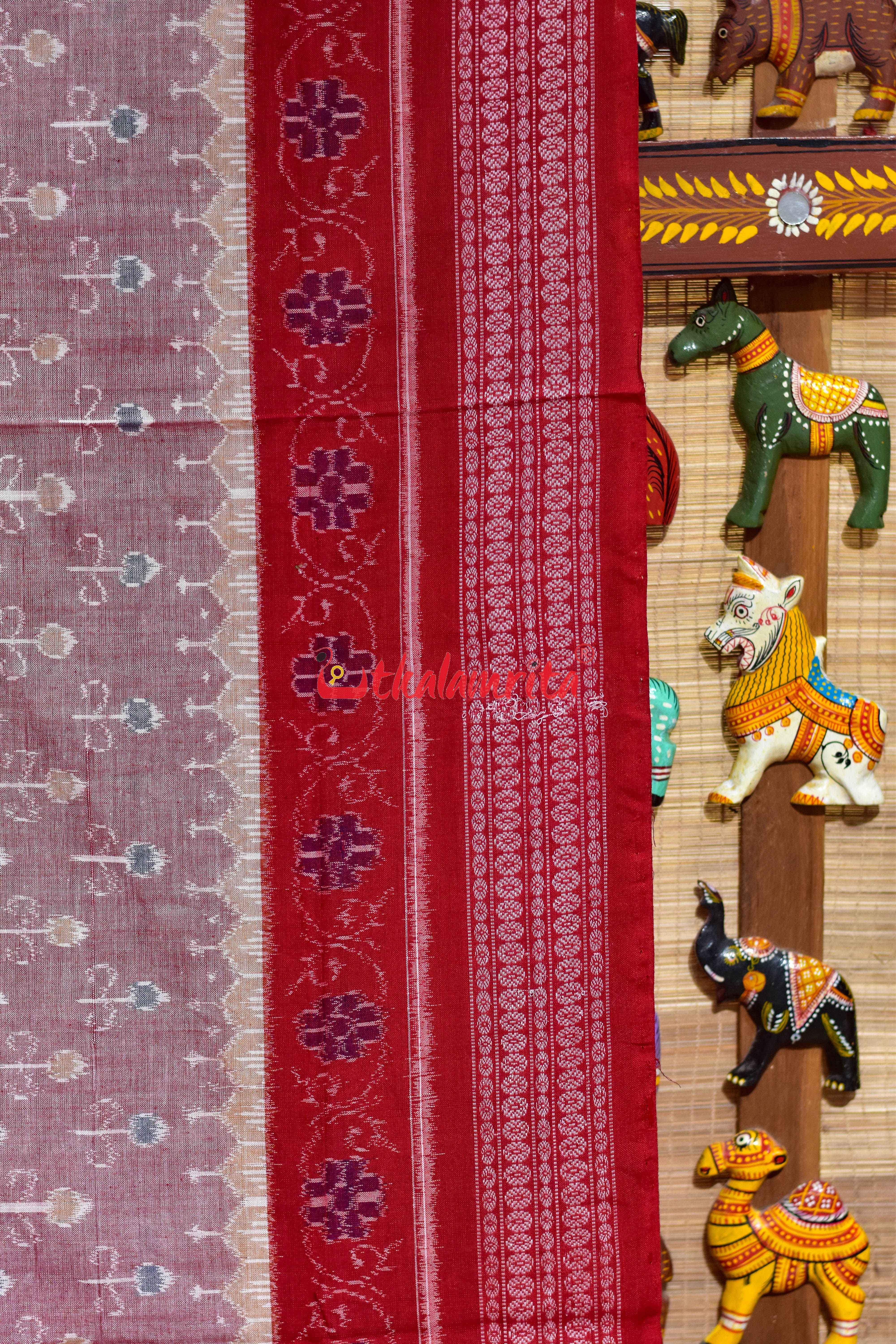 Pink Konark with Elephant Border Sambalpuri Cotton Saree