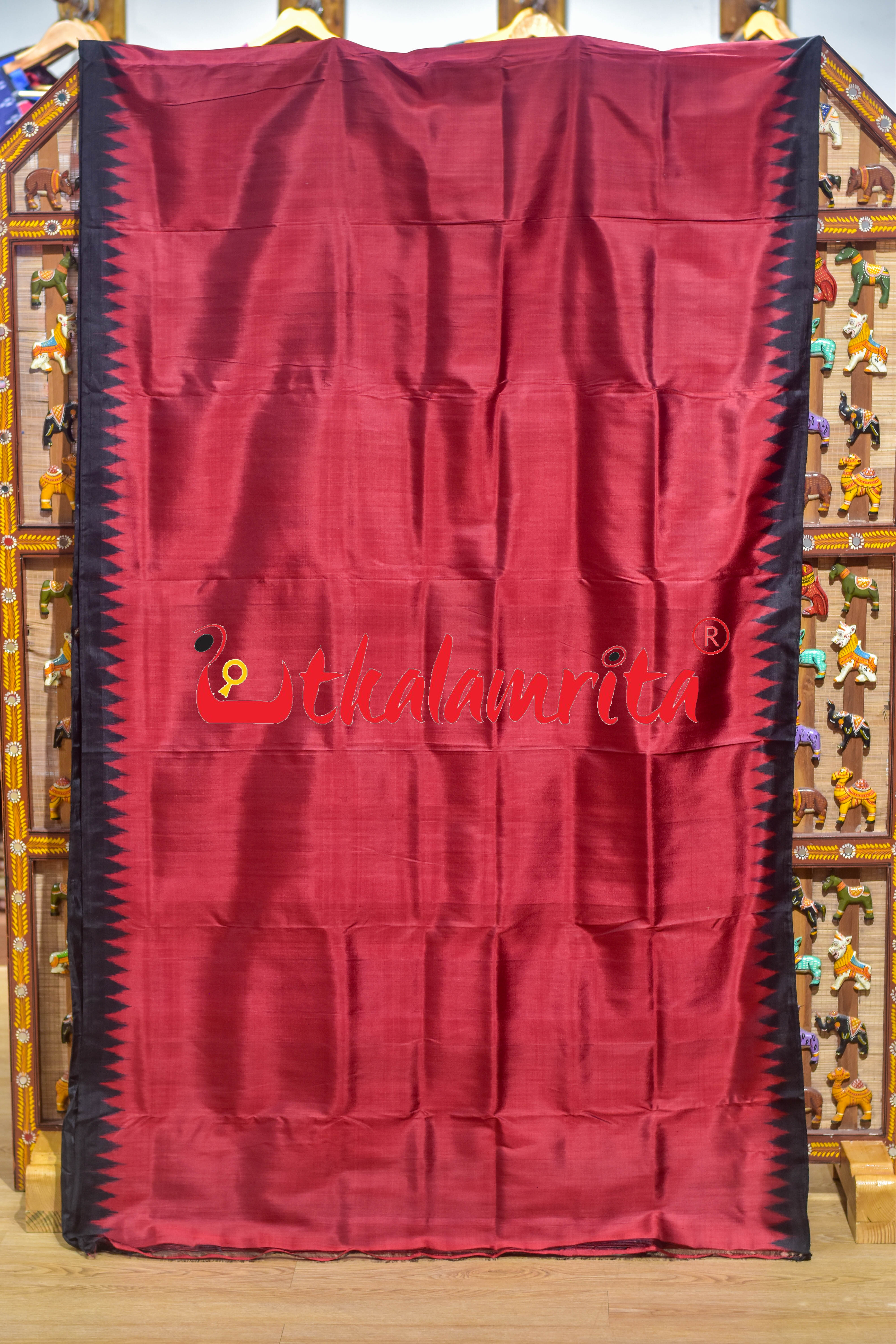 Baala Buti Maroon Black Khandua Silk Saree