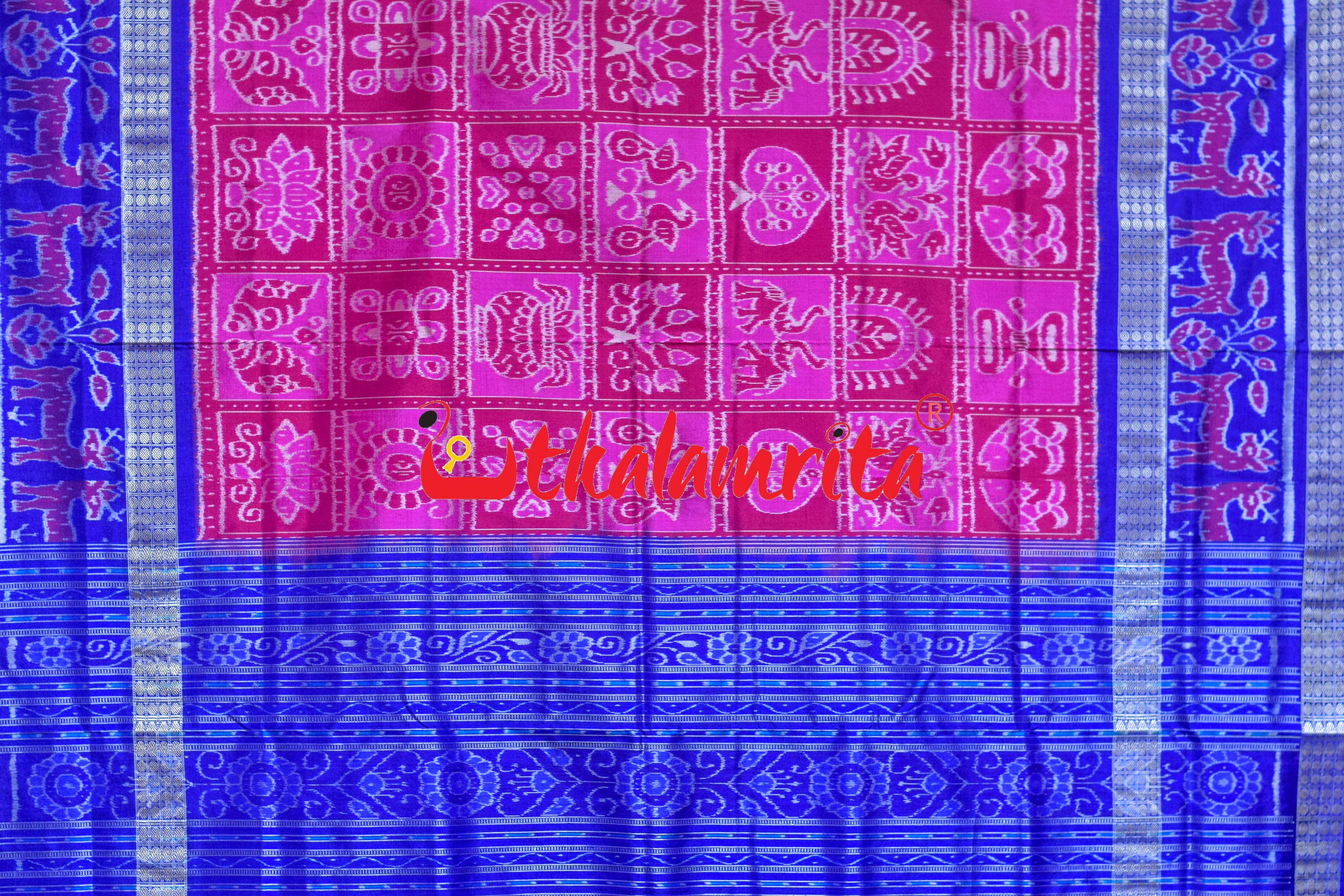 Magenta Blue Sata Kothi Deer Scot Sambalpuri Silk Saree