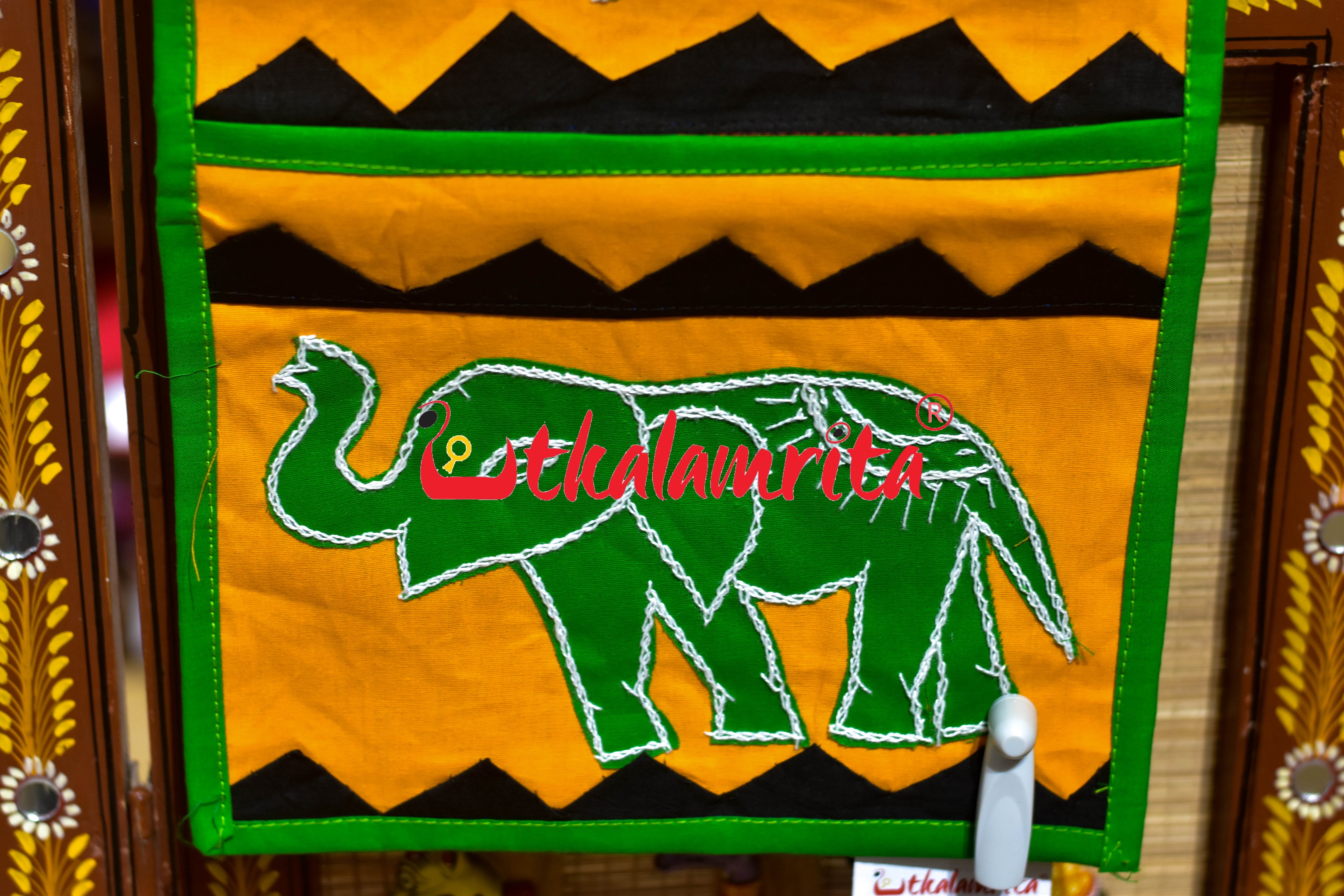 Yellow Green Middle Fish Pipli Applique Letter Box