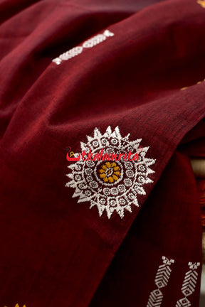 Maroon Yellow Padam Bomkai Cotton Saree