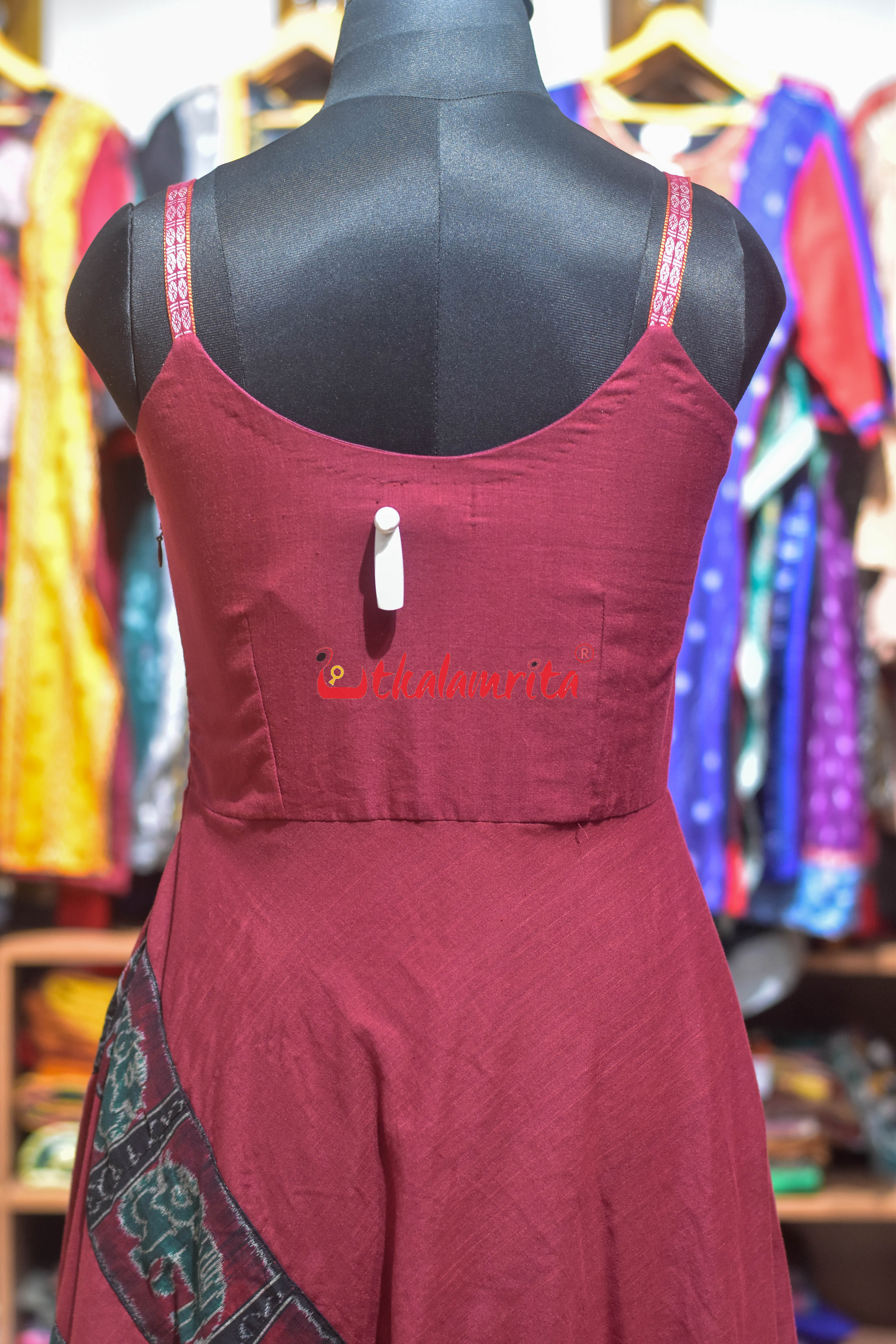 Maroon with Elephant Design Sleeveless (Ladies' Gown)
