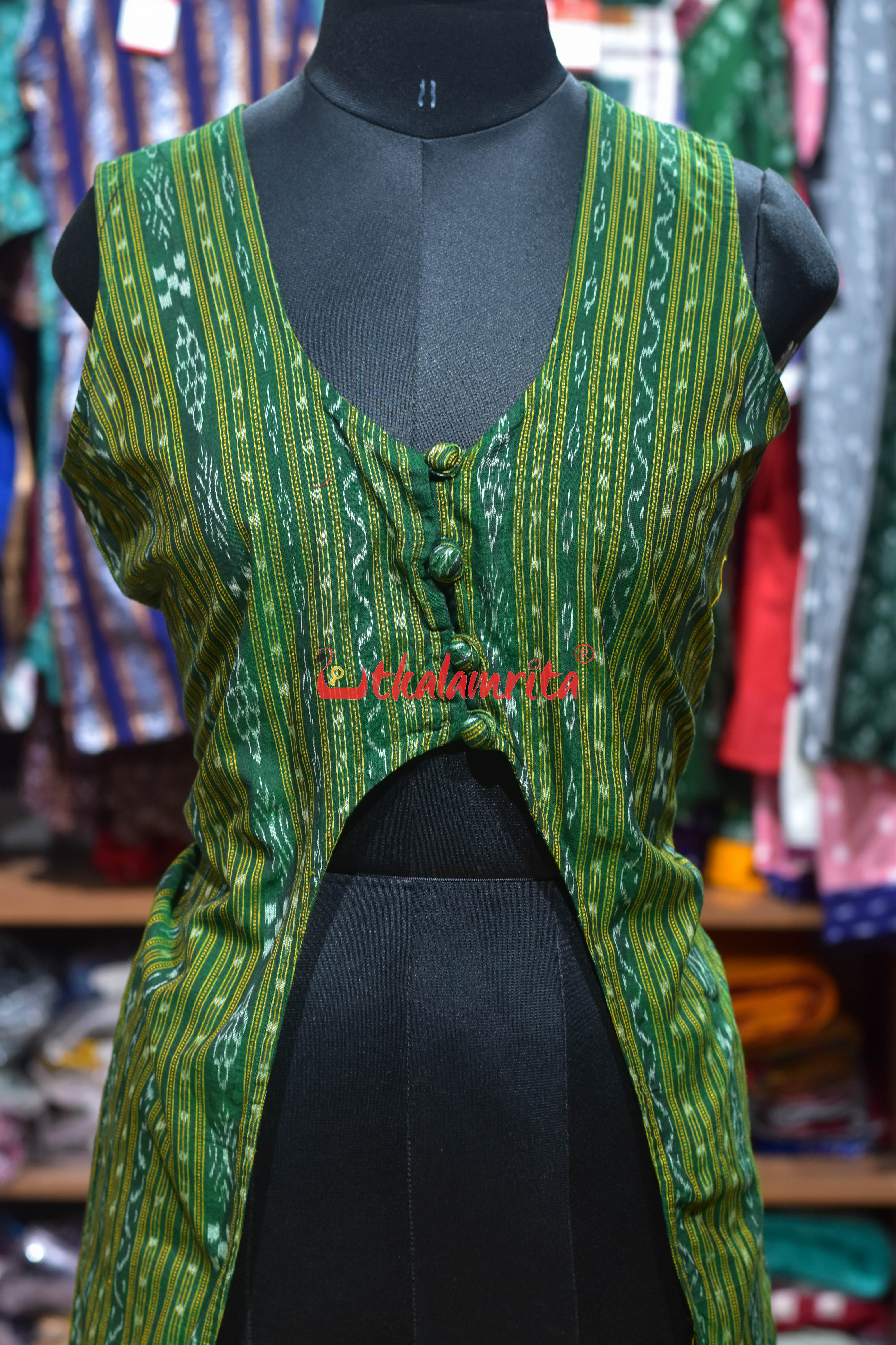 Green With Jumbo Buttons (ladies Long Sleeveless Jacket)
