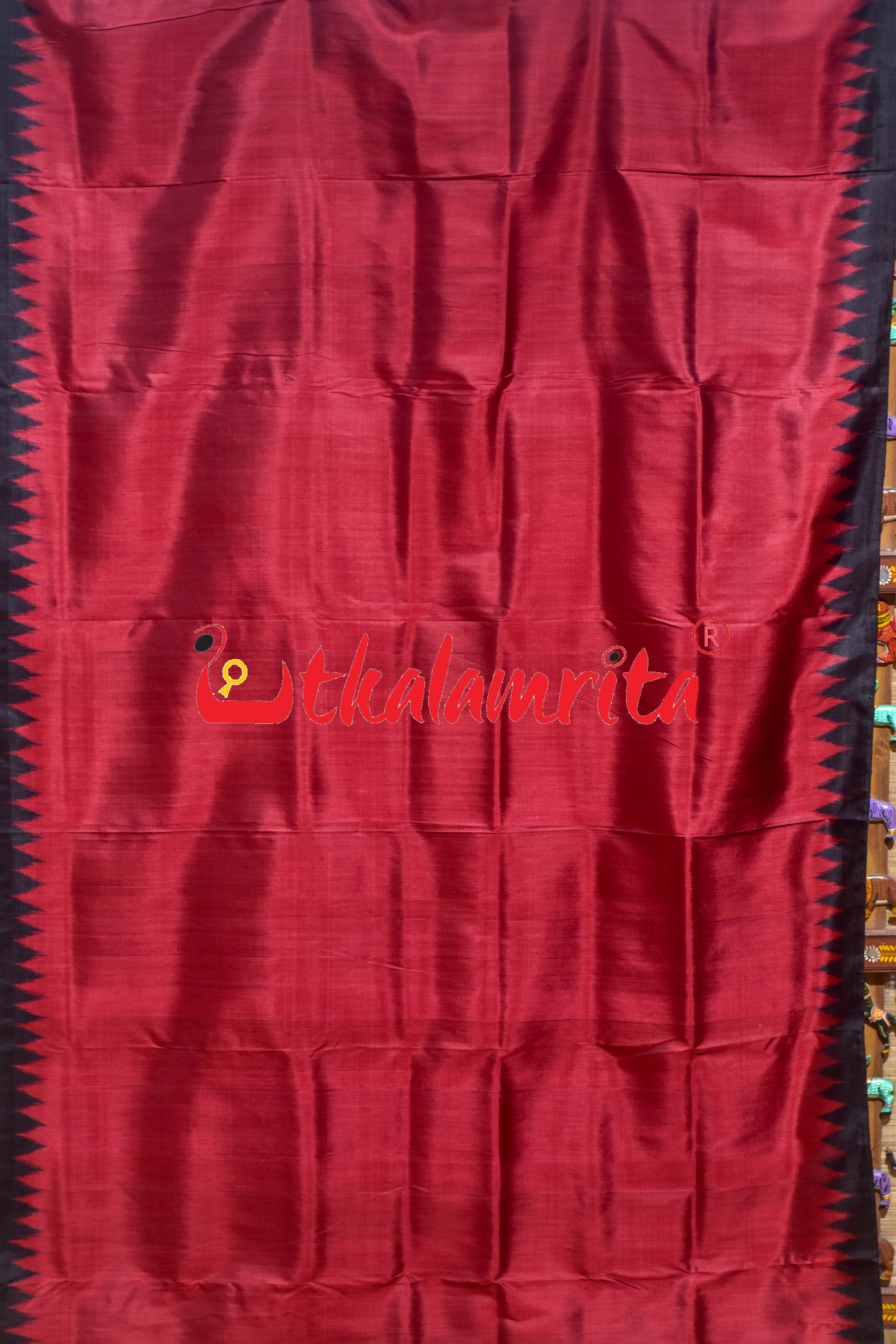 Baala Buti Maroon Black Khandua Silk Saree