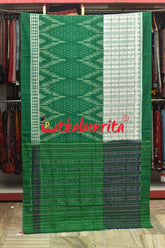 Half Half Green White Khandua Cotton Checks Saree