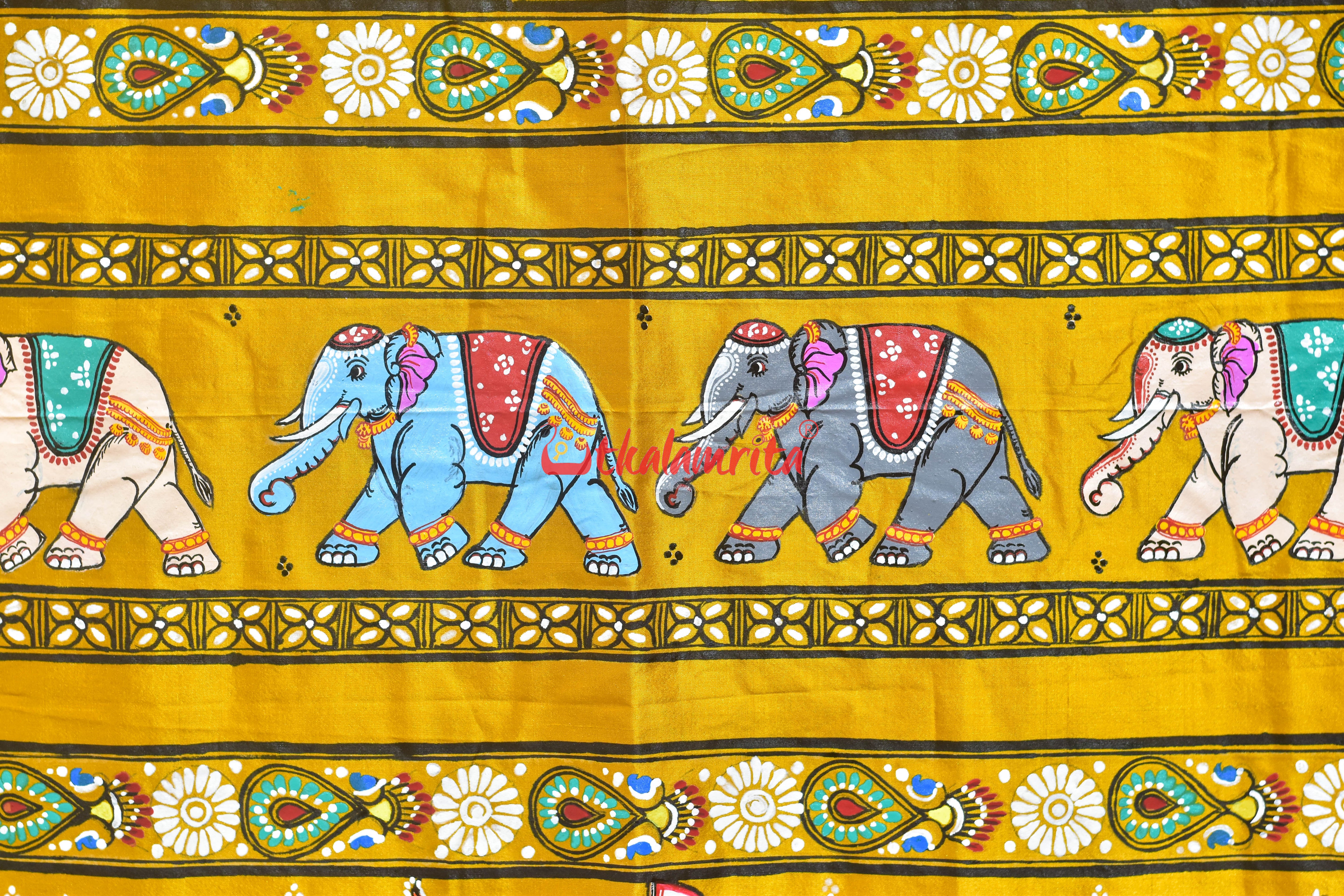 Golden Leela Pattachitra Silk Saree