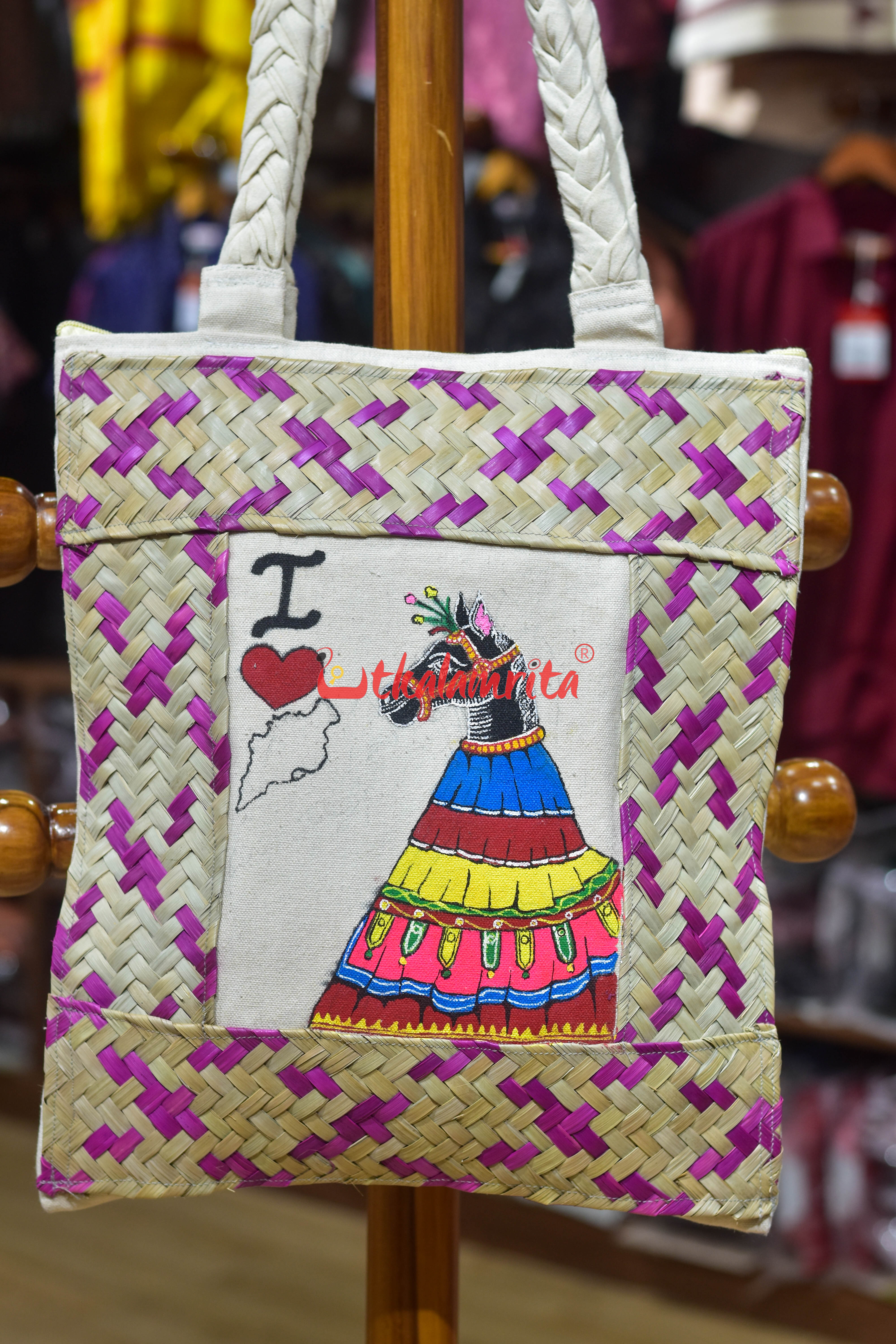 I Love Odisha Black Chaiti Ghoda Canvas Tote Bag