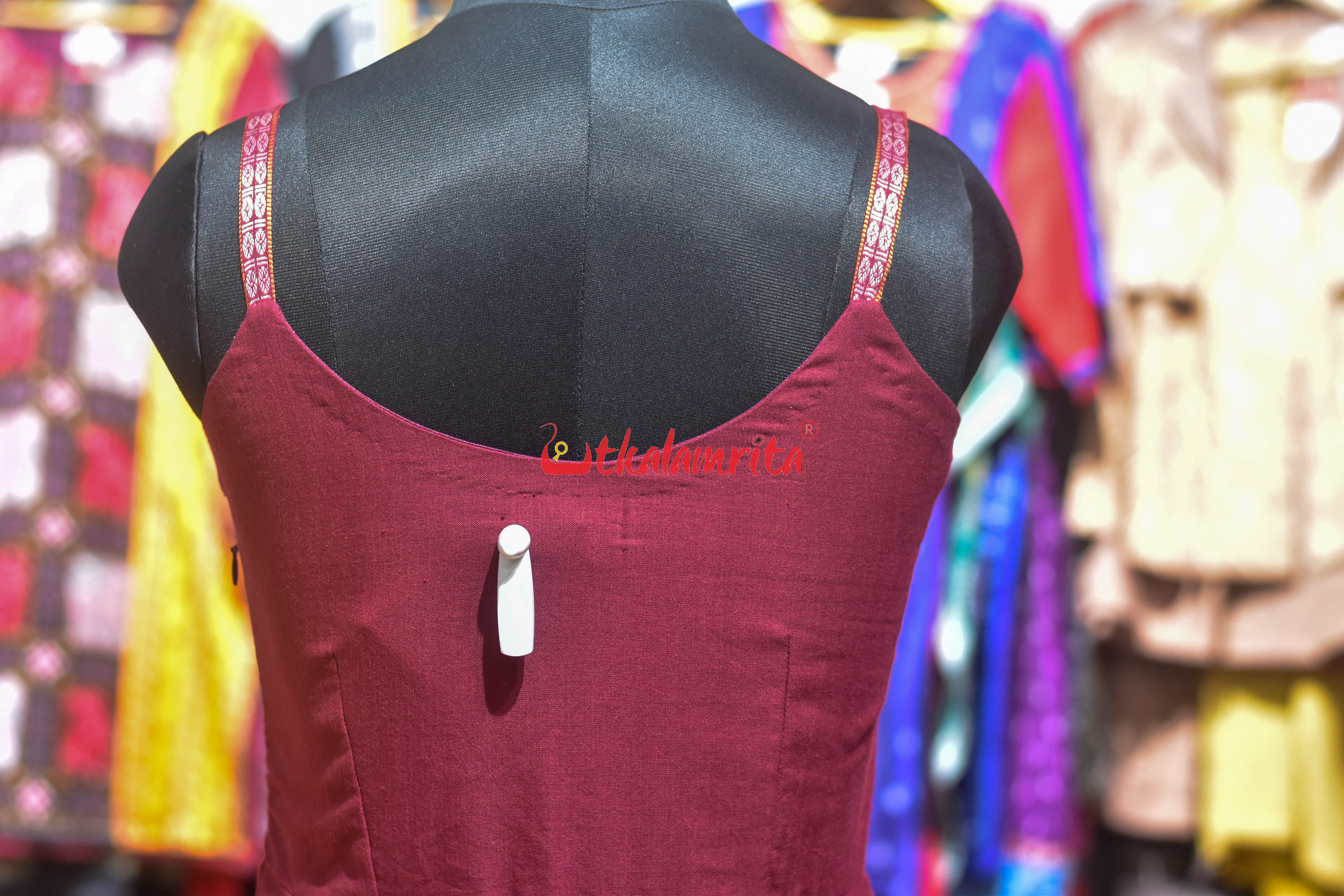 Maroon with Elephant Design Sleeveless (Ladies' Gown)