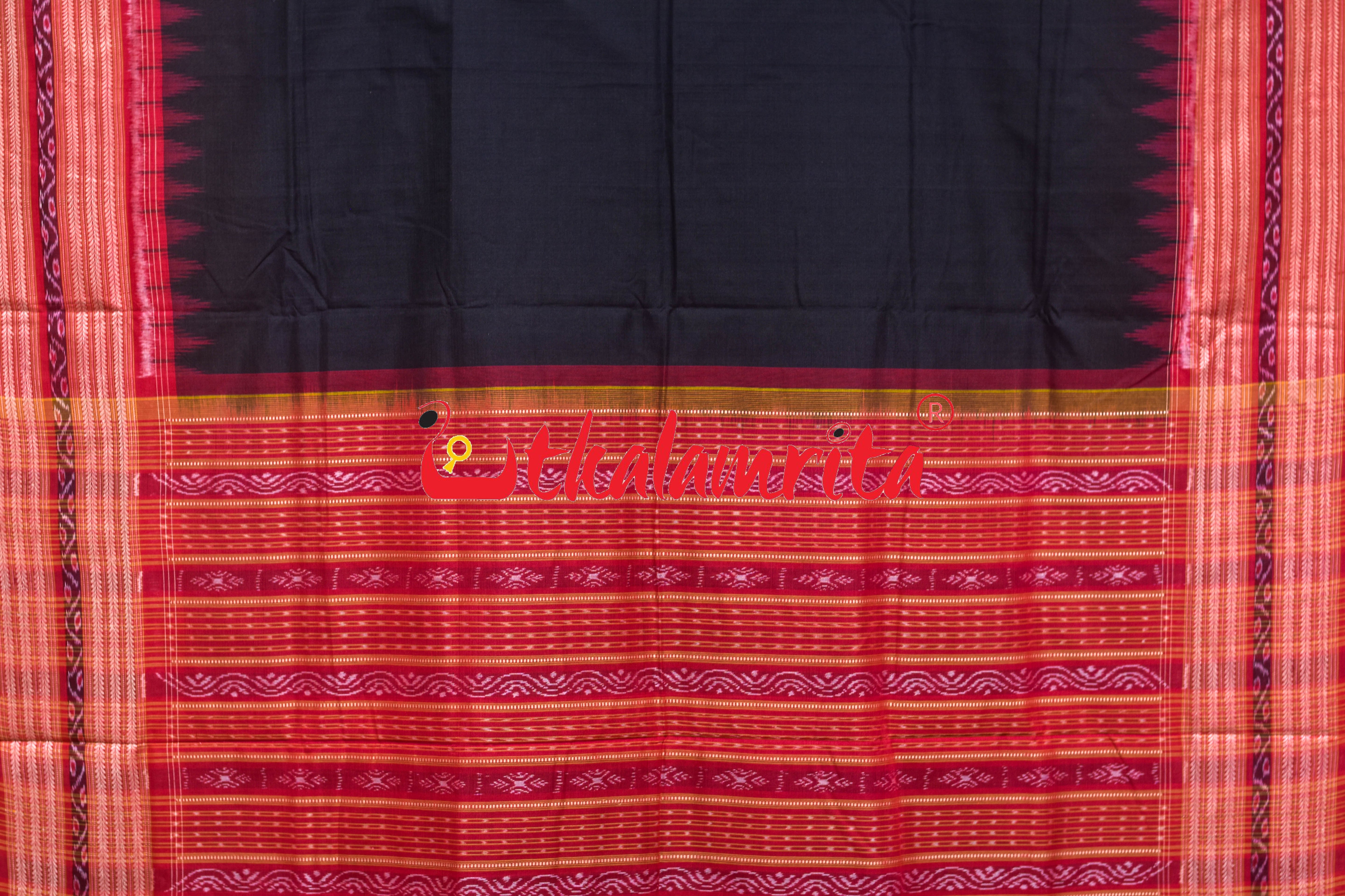 Black Red Dhadi Kangali Sambalpuri Cotton Saree
