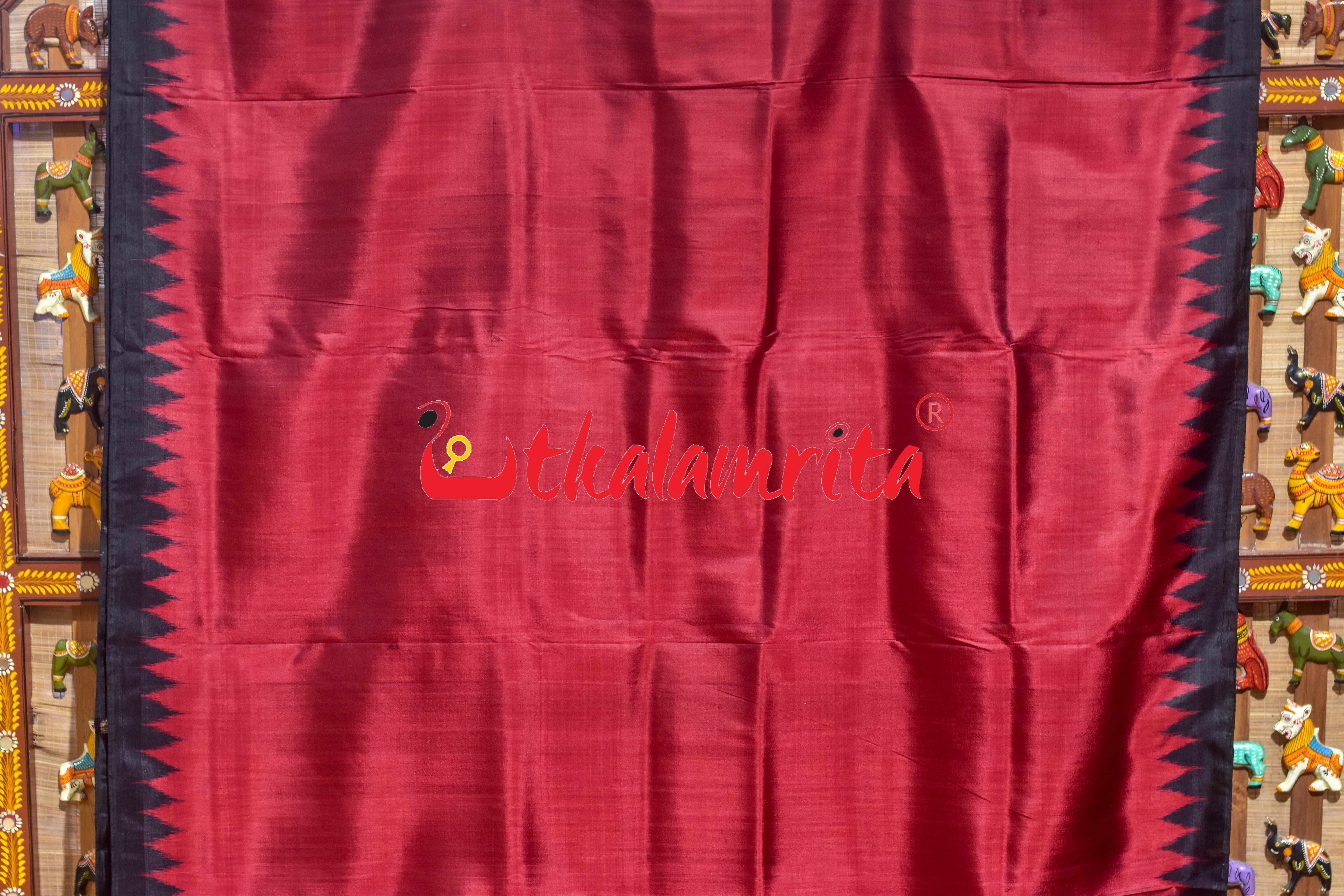 Baala Buti Maroon Black Khandua Silk Saree