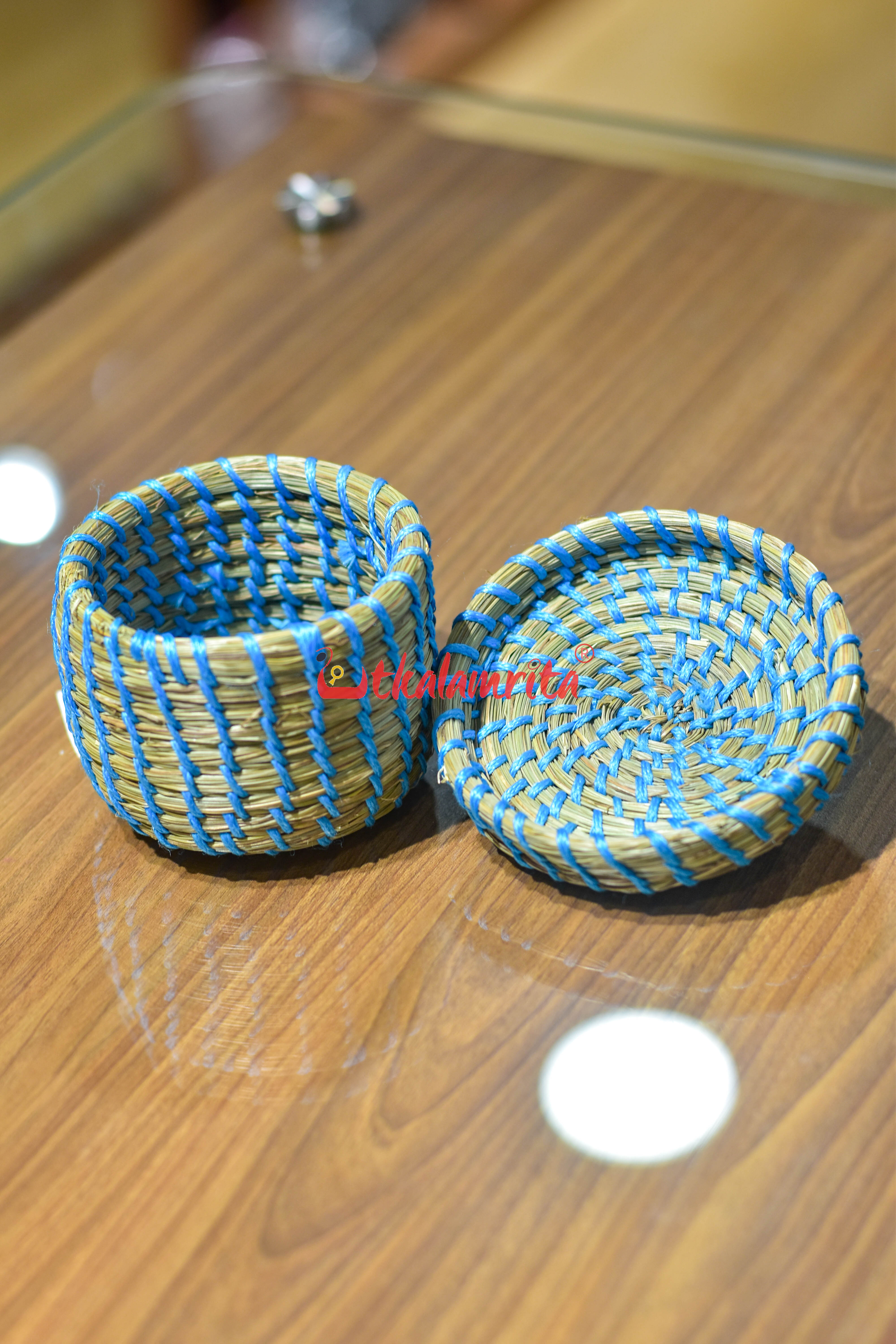 Sabai Grass Sky Blue Thread Jewellery Box