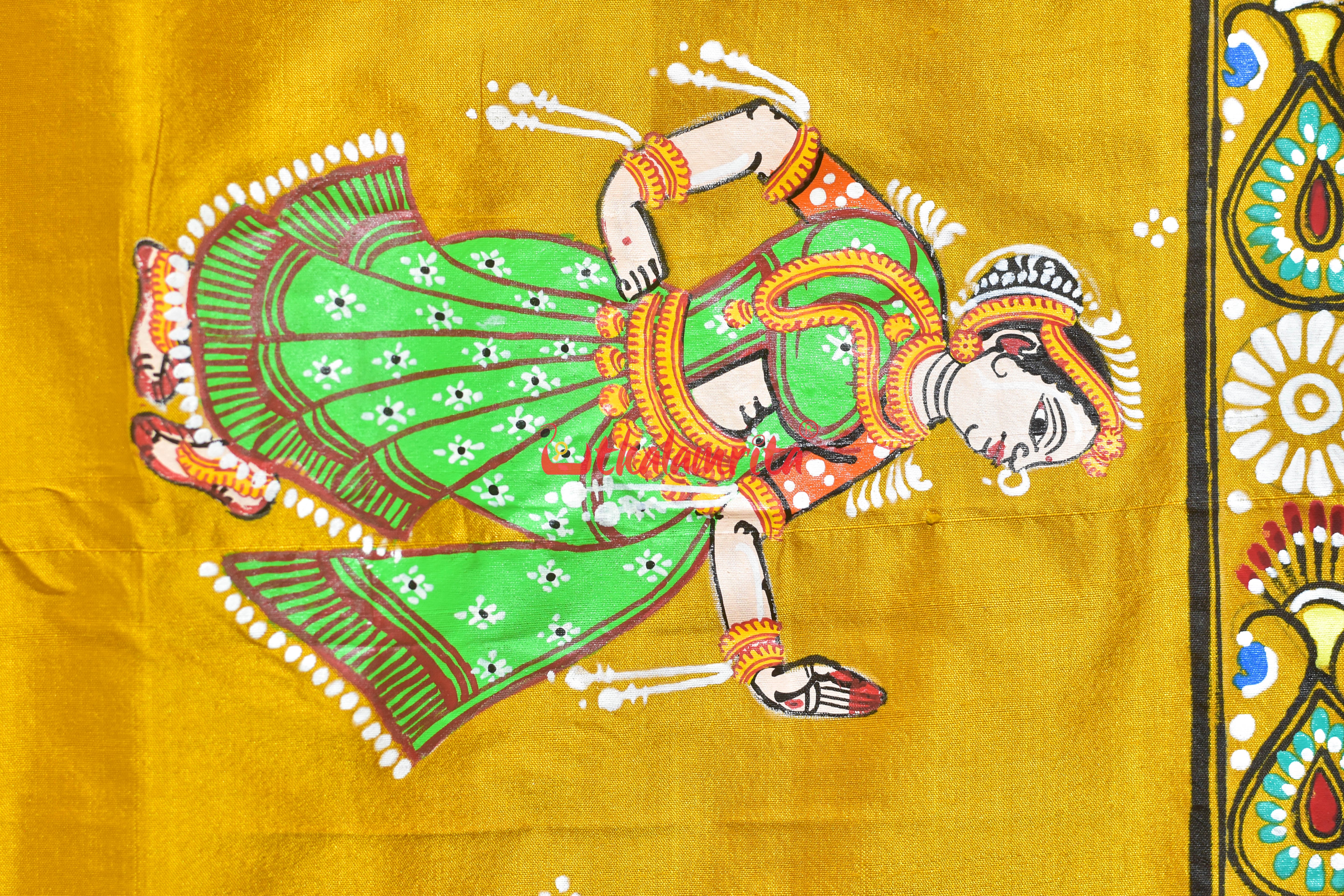 Golden Leela Pattachitra Silk Saree