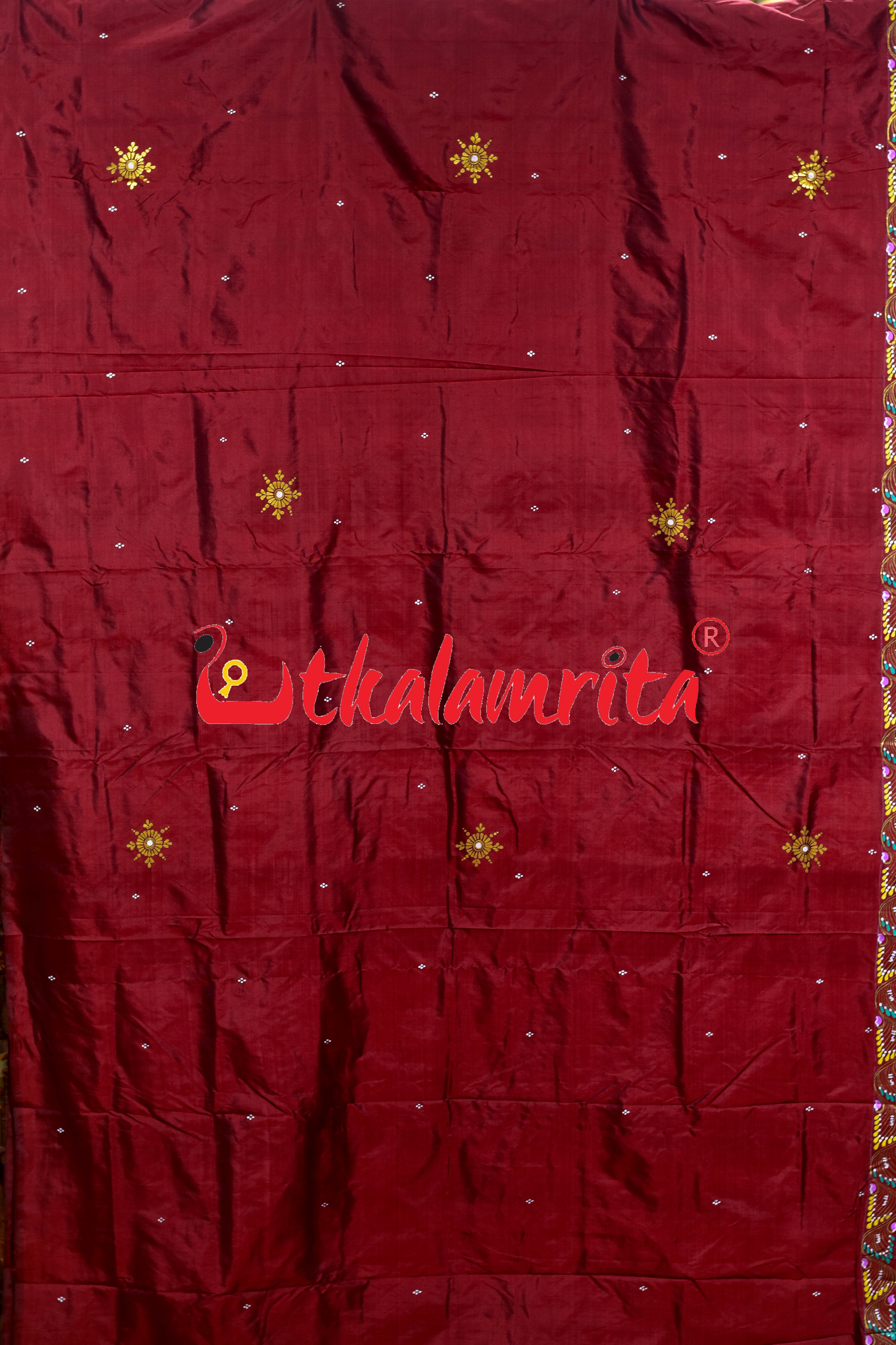 Maroon Plain Nauka Paar Pattachitra Silk Saree