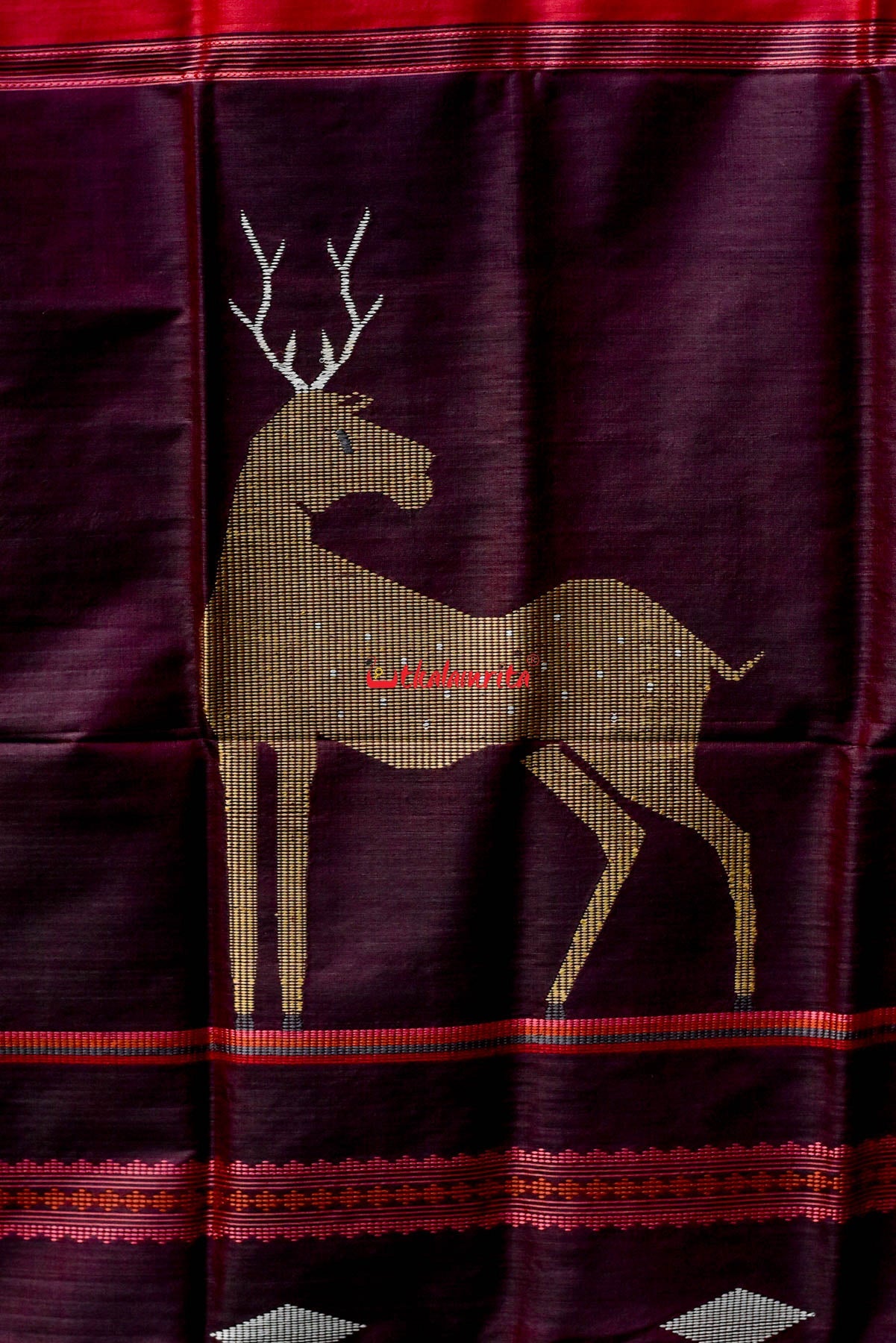 Deer Maroon Natural Dyed Khandua Silk Saree