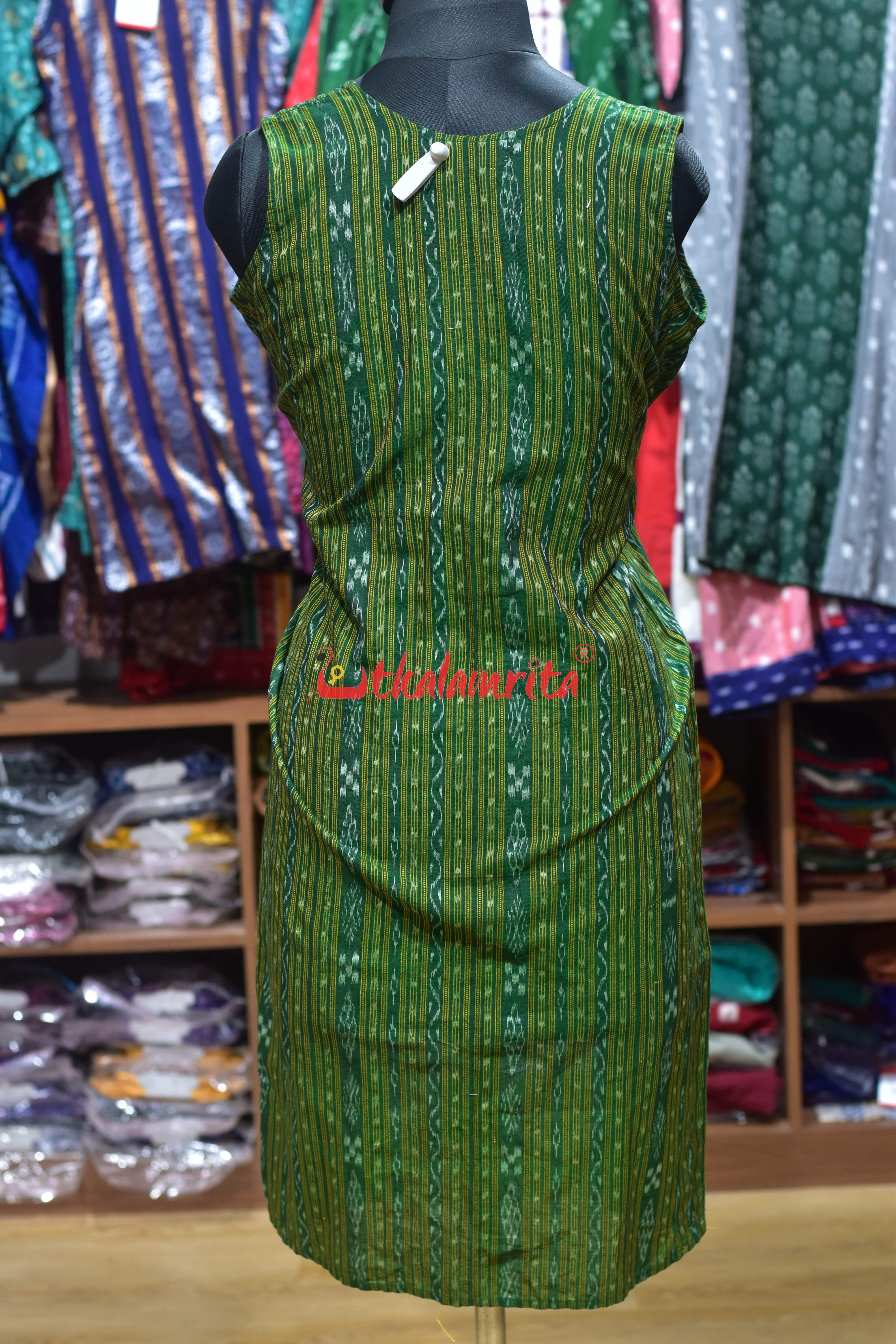 Green With Jumbo Buttons (ladies Long Sleeveless Jacket)