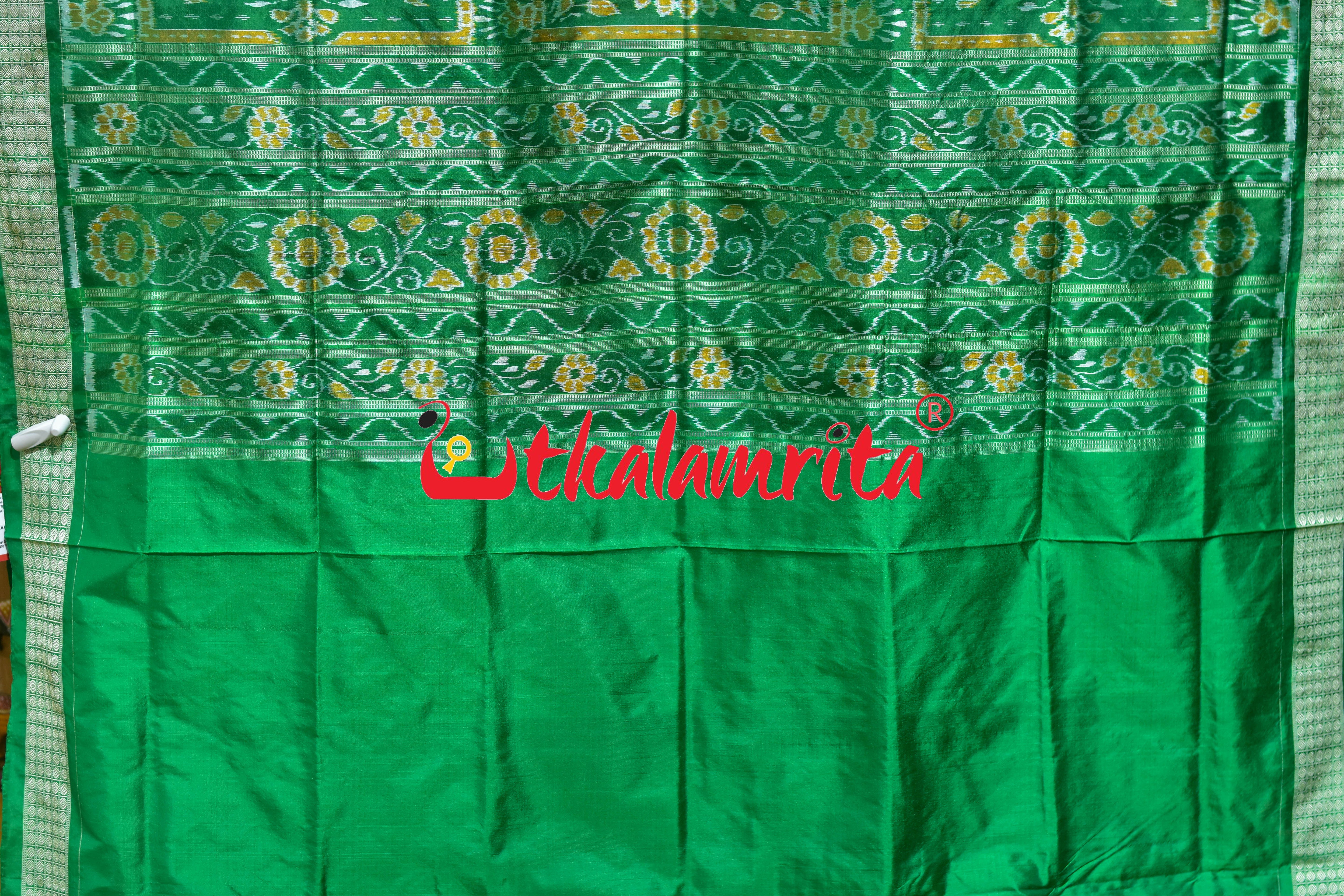 Orange Green Border Konark Theme Sambalpuri Silk Saree
