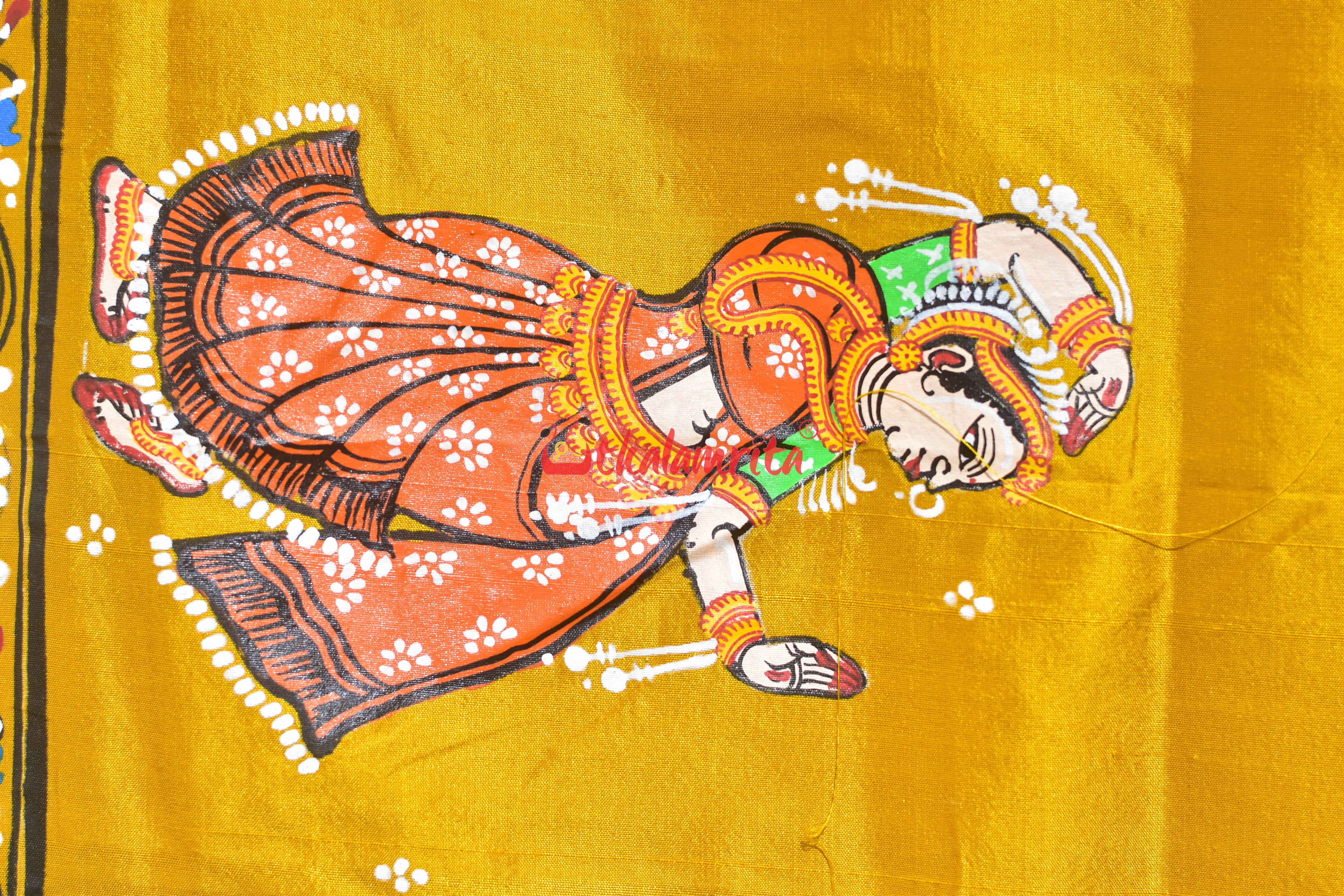 Golden Leela Pattachitra Silk Saree