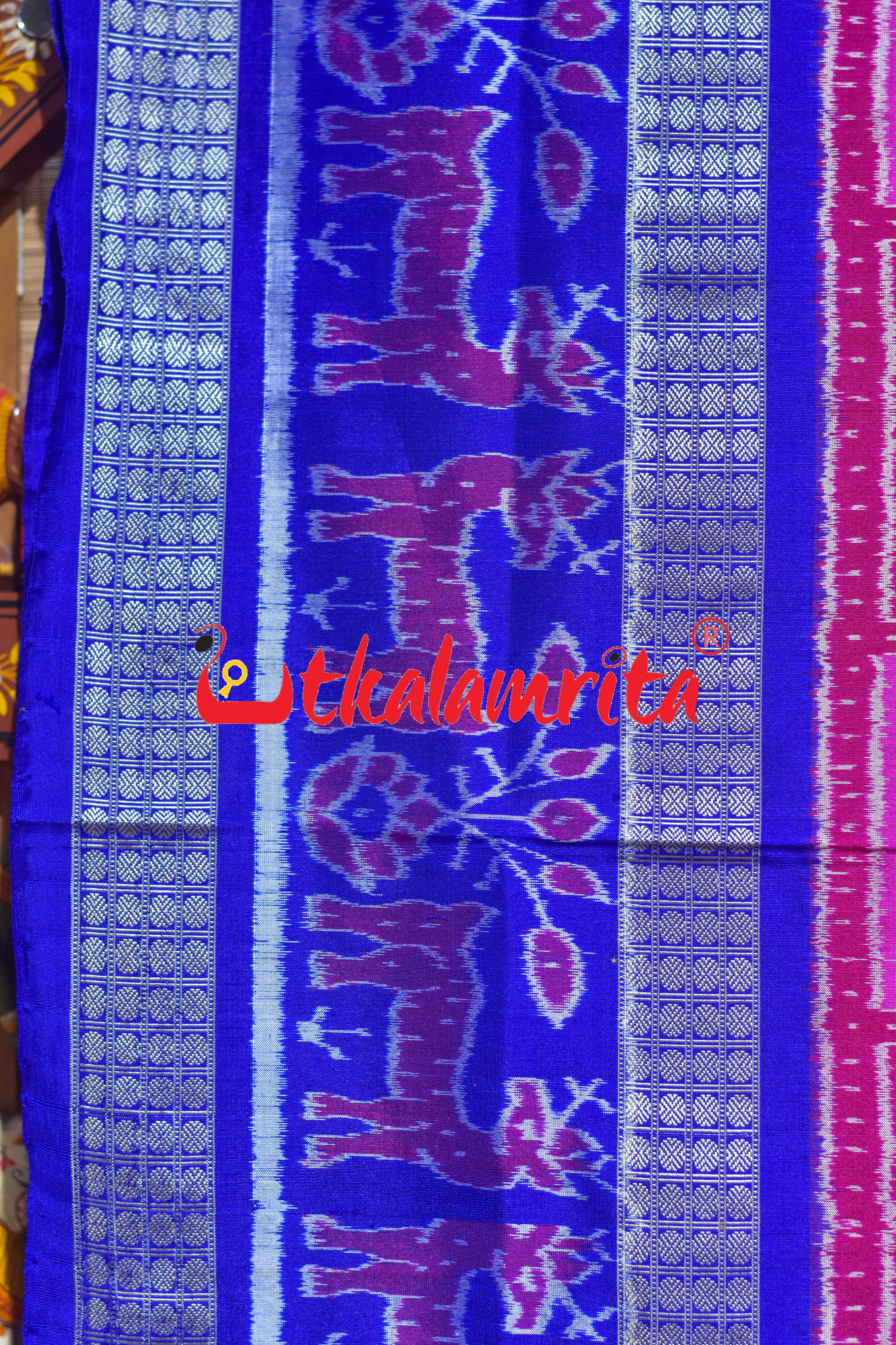 Magenta Blue Sata Kothi Deer Scot Sambalpuri Silk Saree