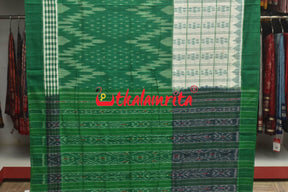 Half Half Green White Khandua Cotton Checks Saree