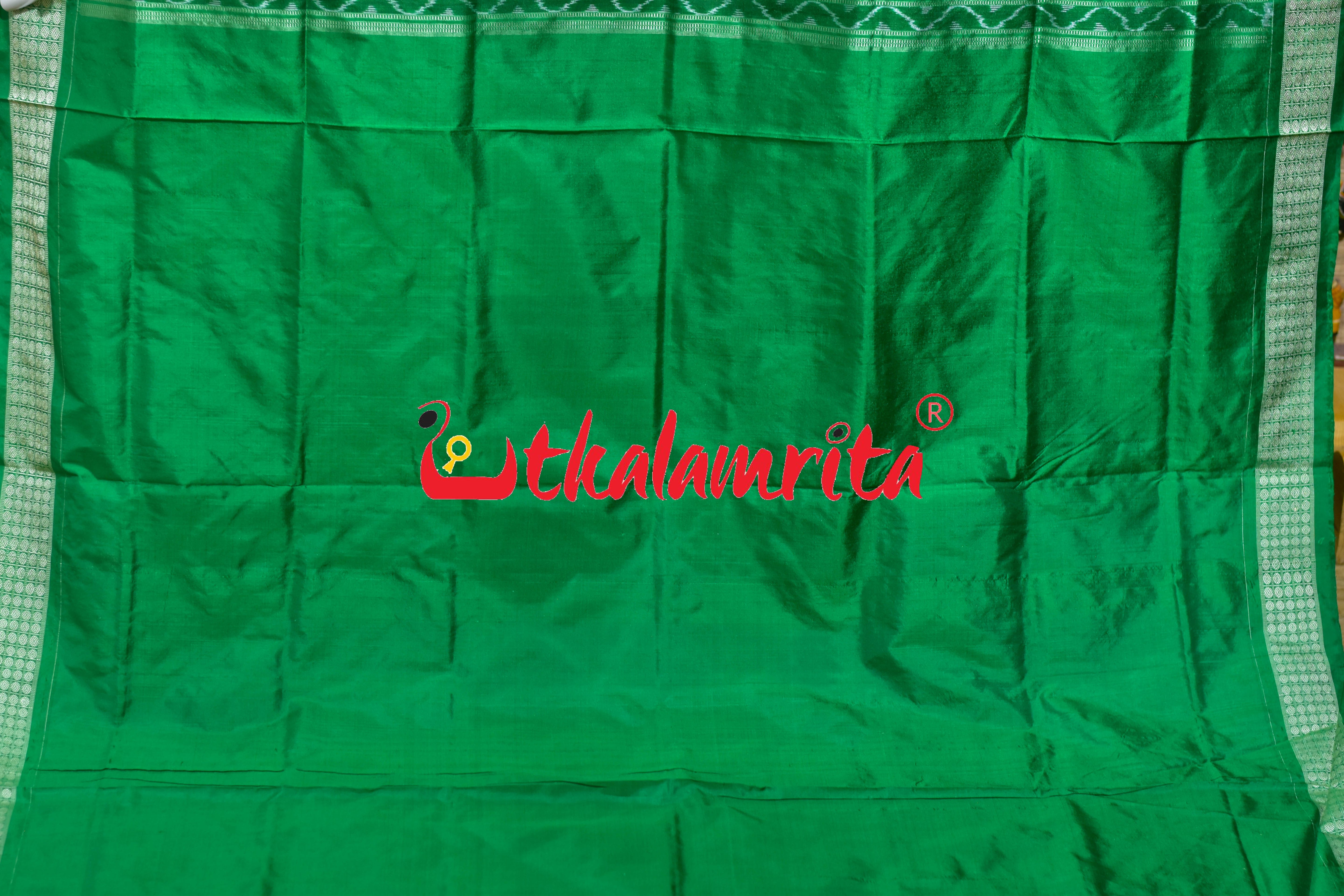 Orange Green Border Konark Theme Sambalpuri Silk Saree
