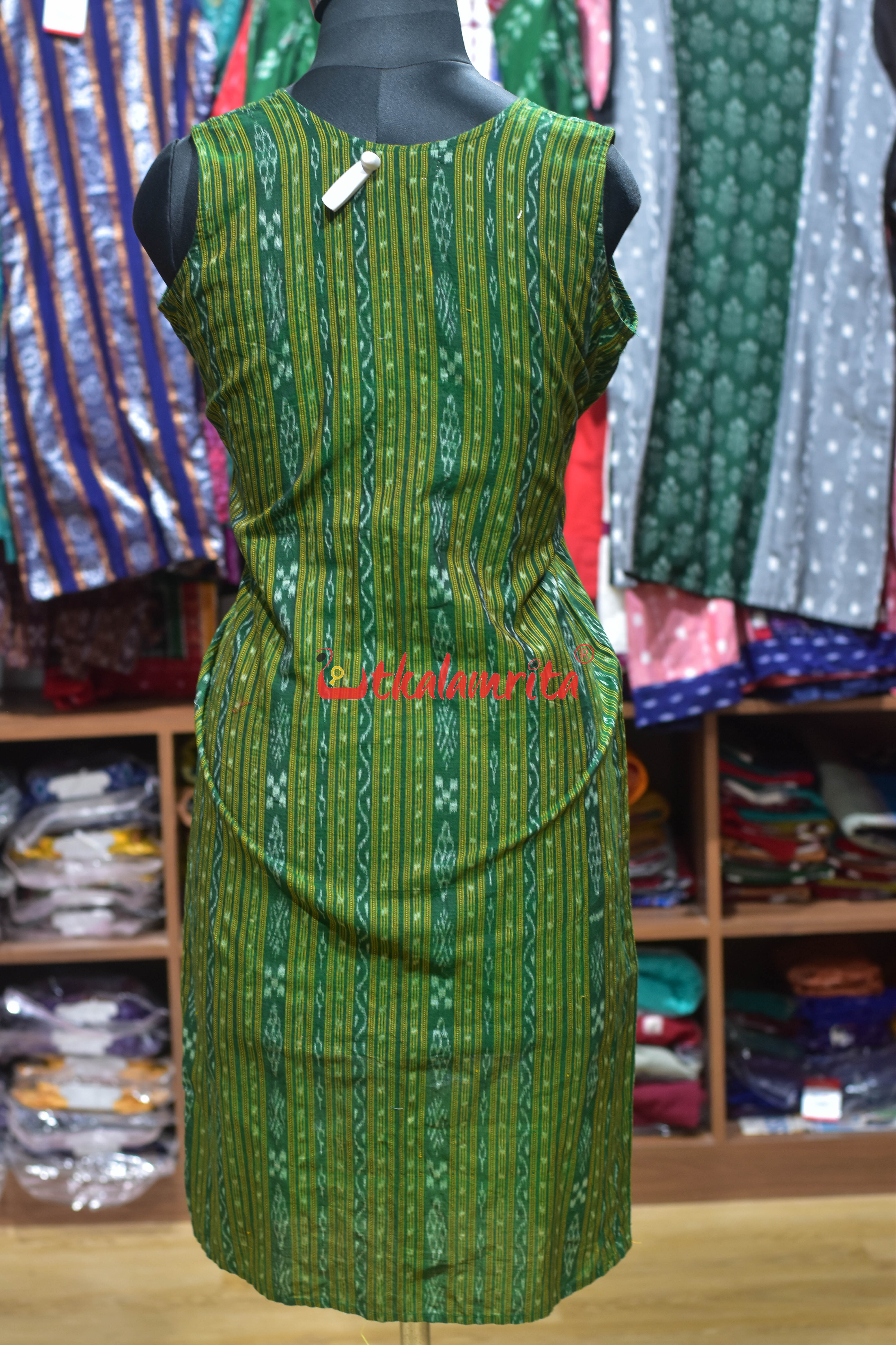 Green With Jumbo Buttons (ladies Long Sleeveless Jacket)