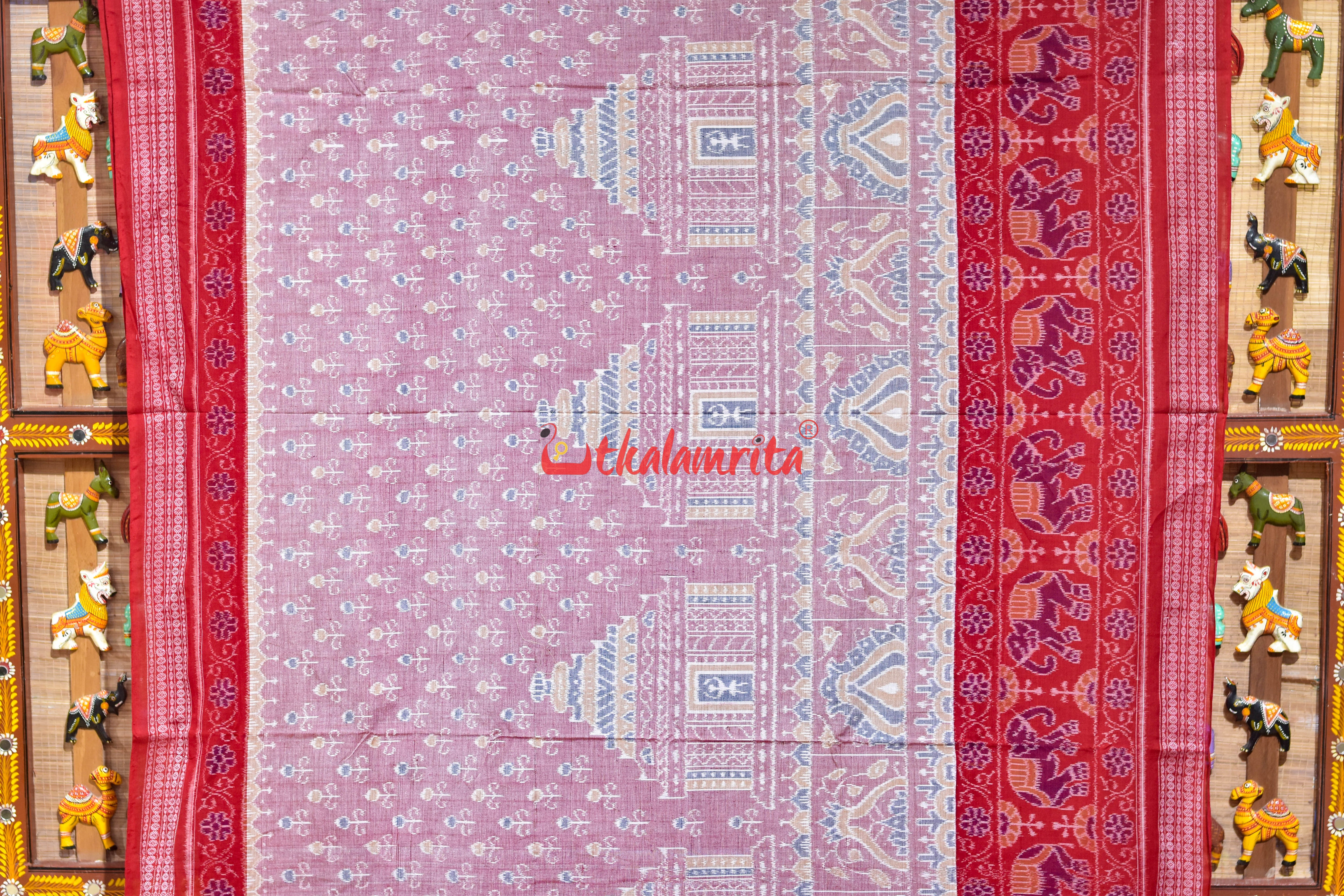 Pink Konark with Elephant Border Sambalpuri Cotton Saree