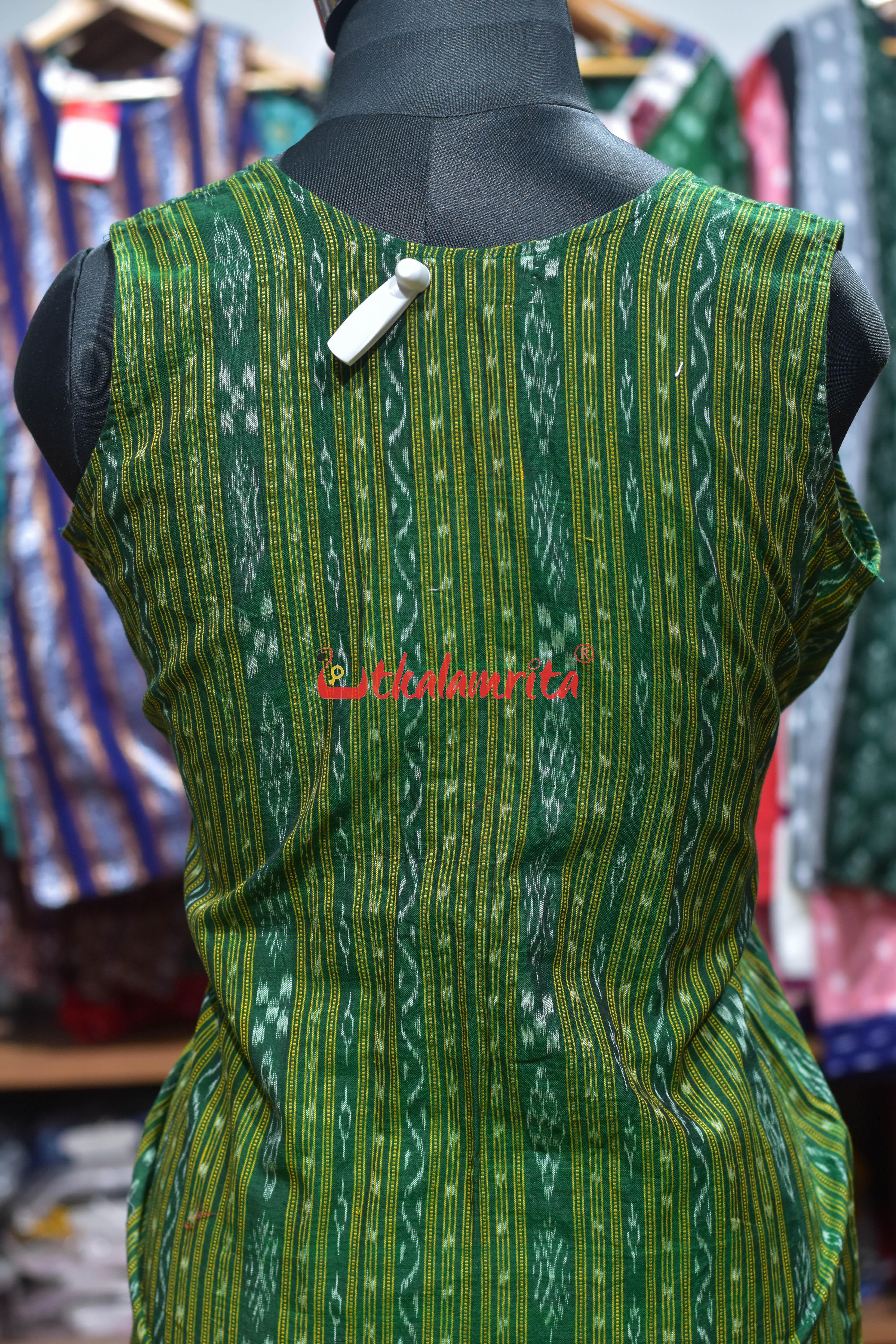 Green With Jumbo Buttons (ladies Long Sleeveless Jacket)