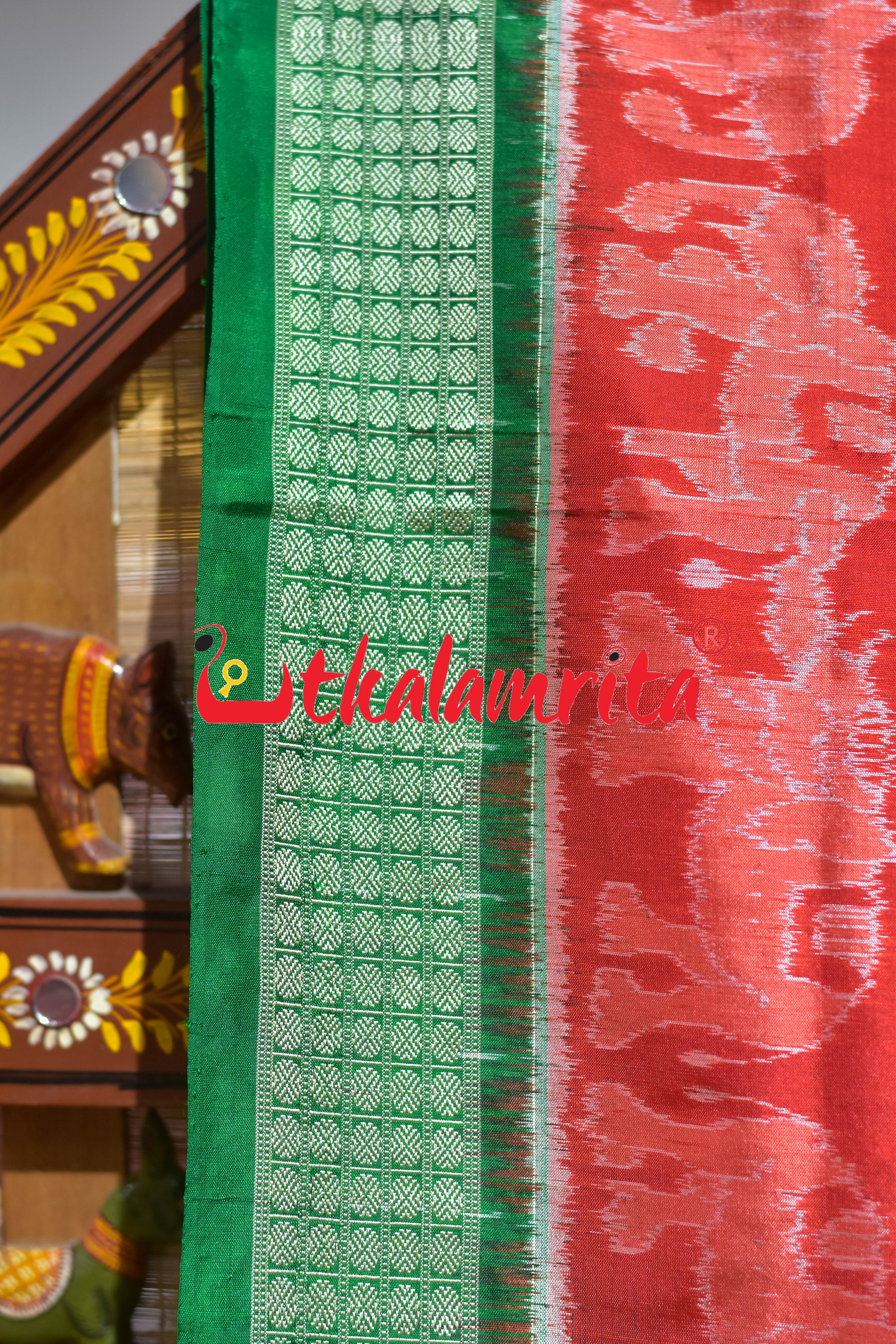 Orange Green Border Konark Theme Sambalpuri Silk Saree
