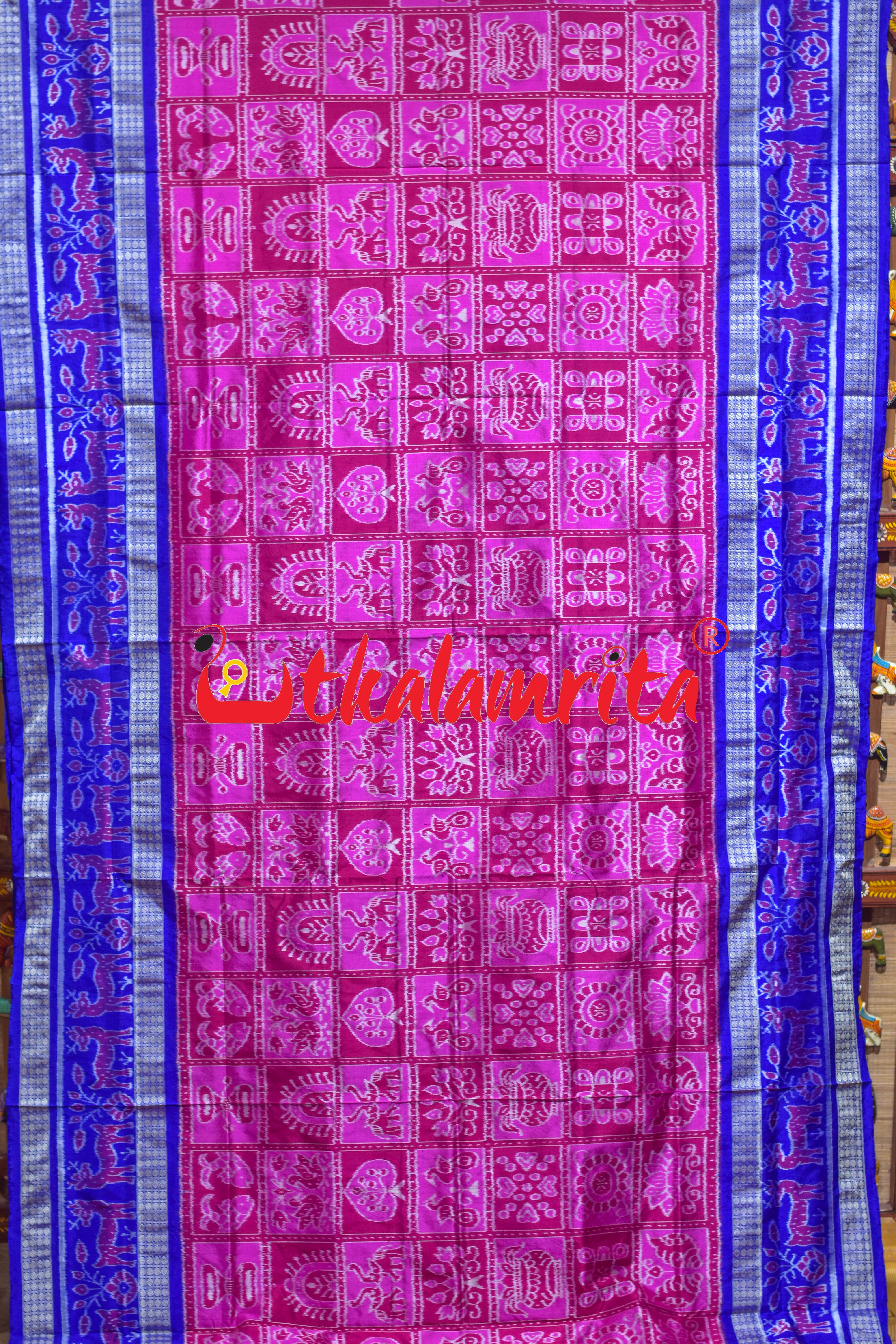 Magenta Blue Sata Kothi Deer Scot Sambalpuri Silk Saree