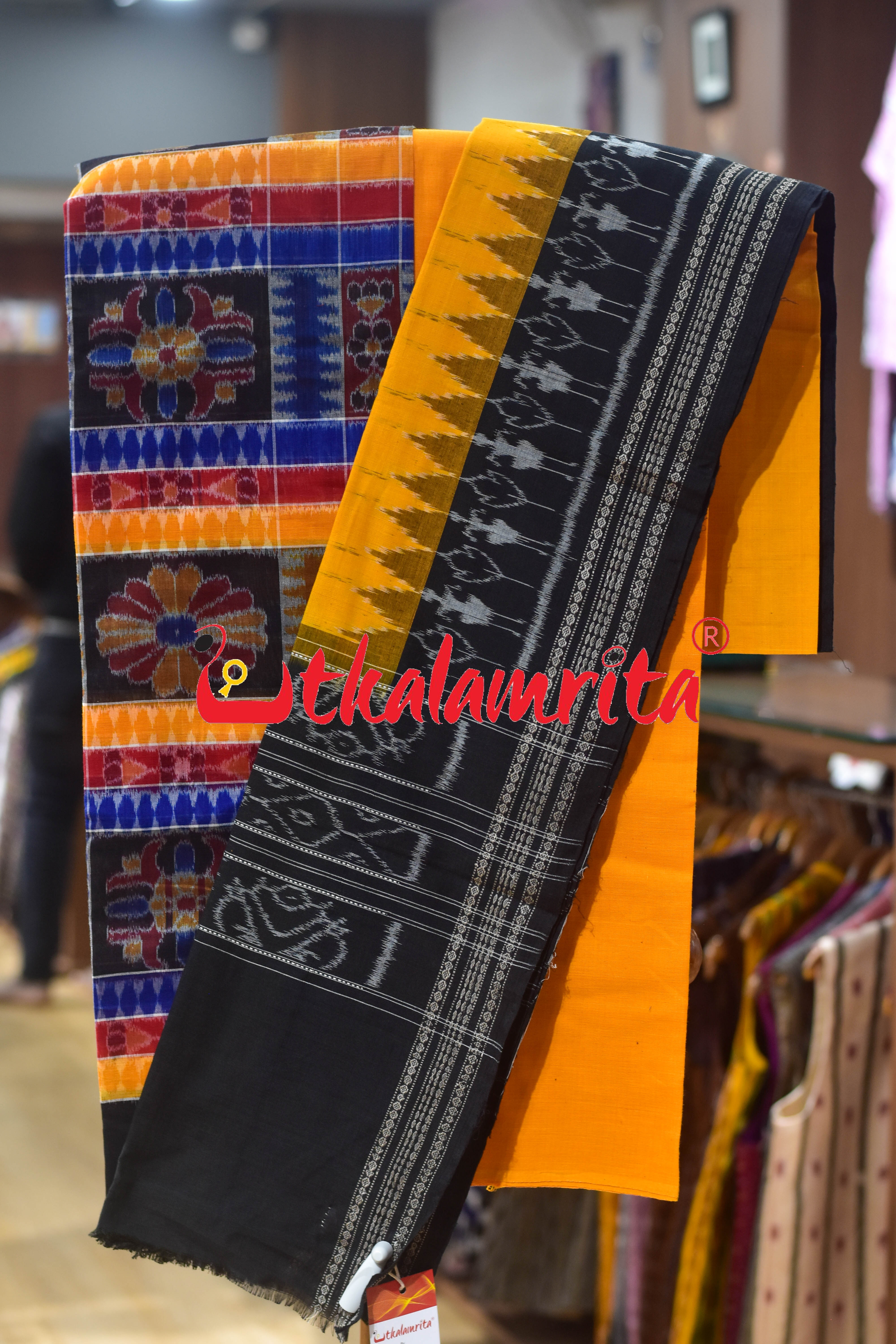 Utkala Lakhmi Blue Yellow Sambalpuri Dress Set