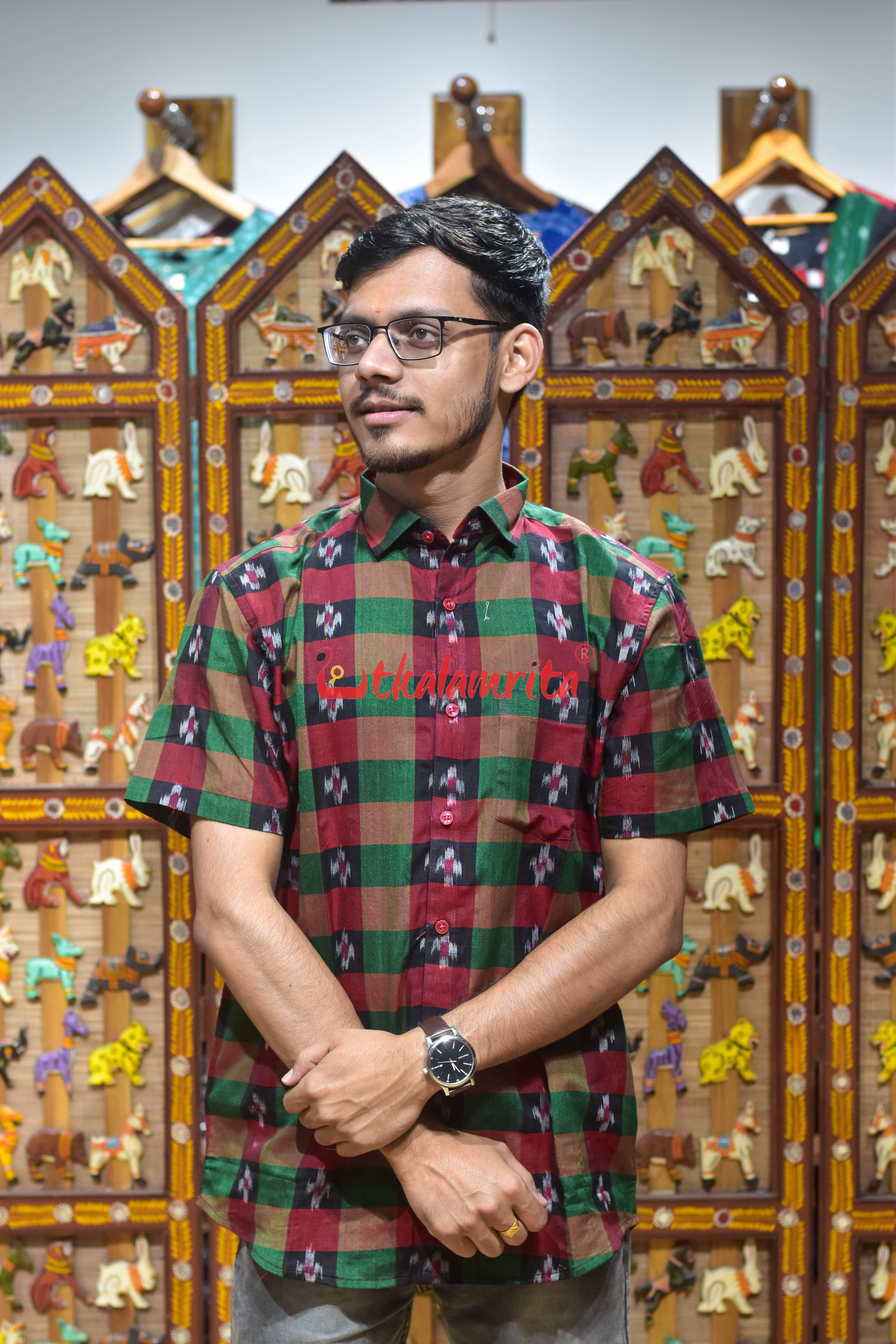 Black Green Checks Pasapali (Men's Half Shirt)