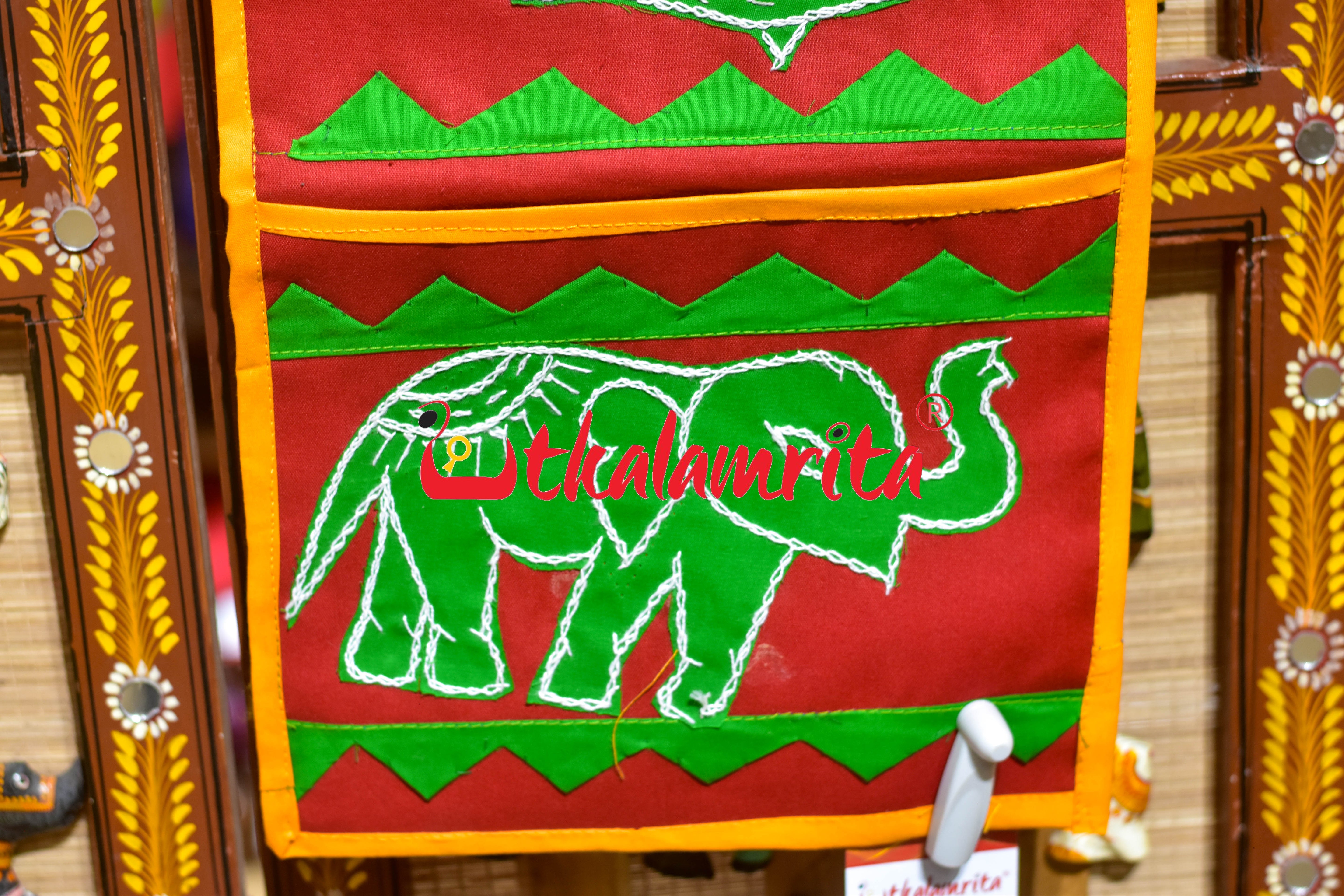 Red Green Triple Animal Pipli Applique Letter Box