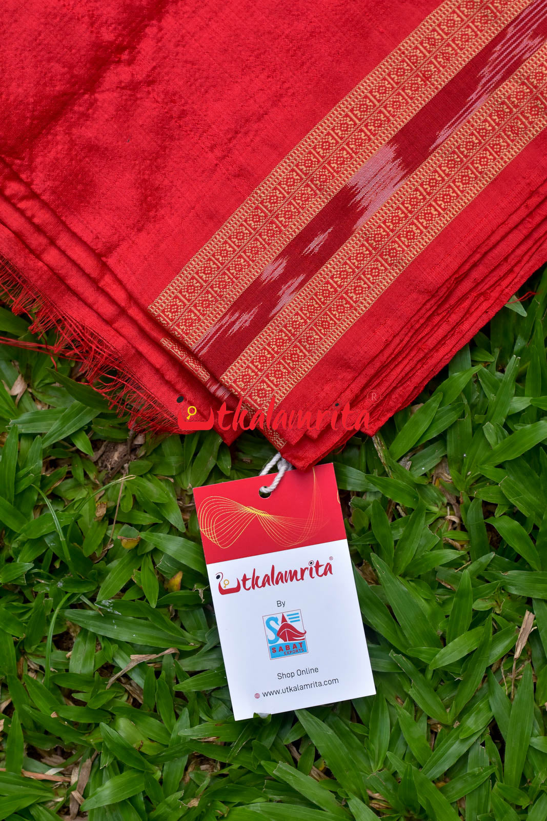 Red Fish Bandha Border Silk (Fabric)