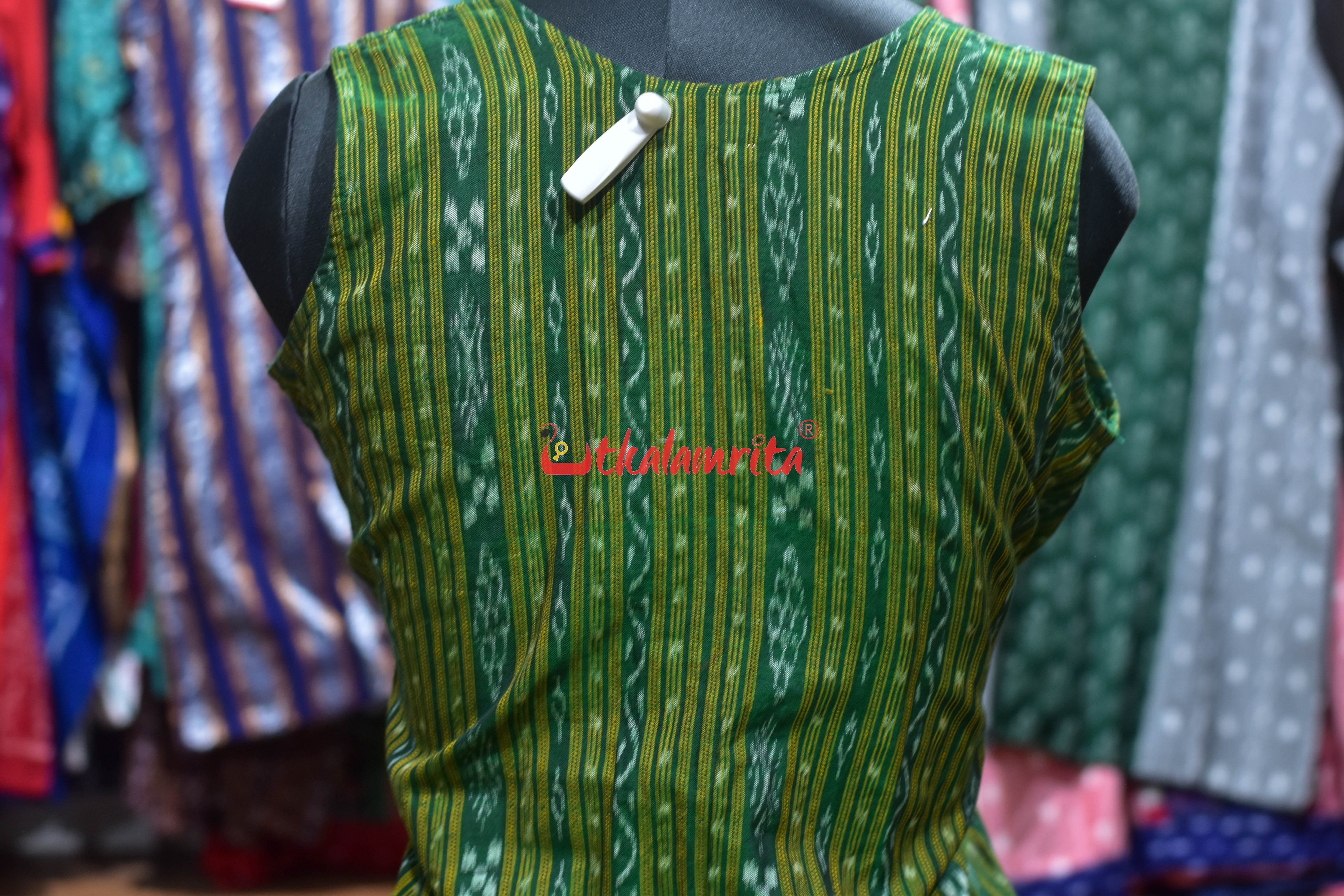 Green With Jumbo Buttons (ladies Long Sleeveless Jacket)