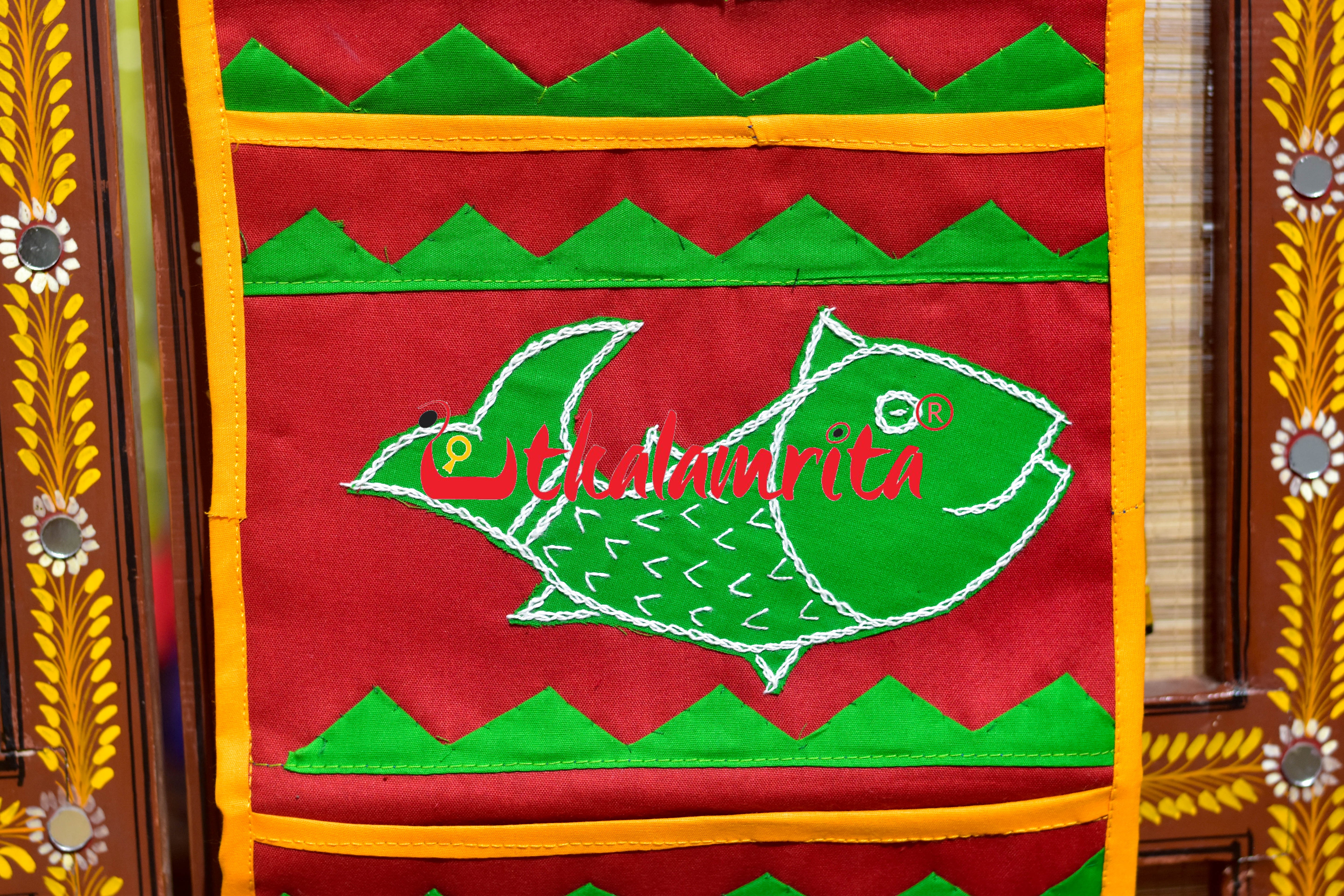 Red Green Triple Animal Pipli Applique Letter Box