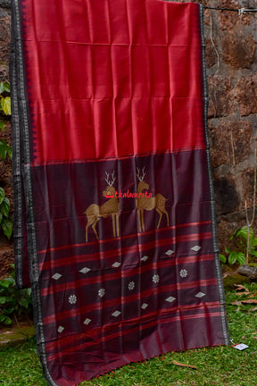 Deer Maroon Natural Dyed Khandua Silk Saree