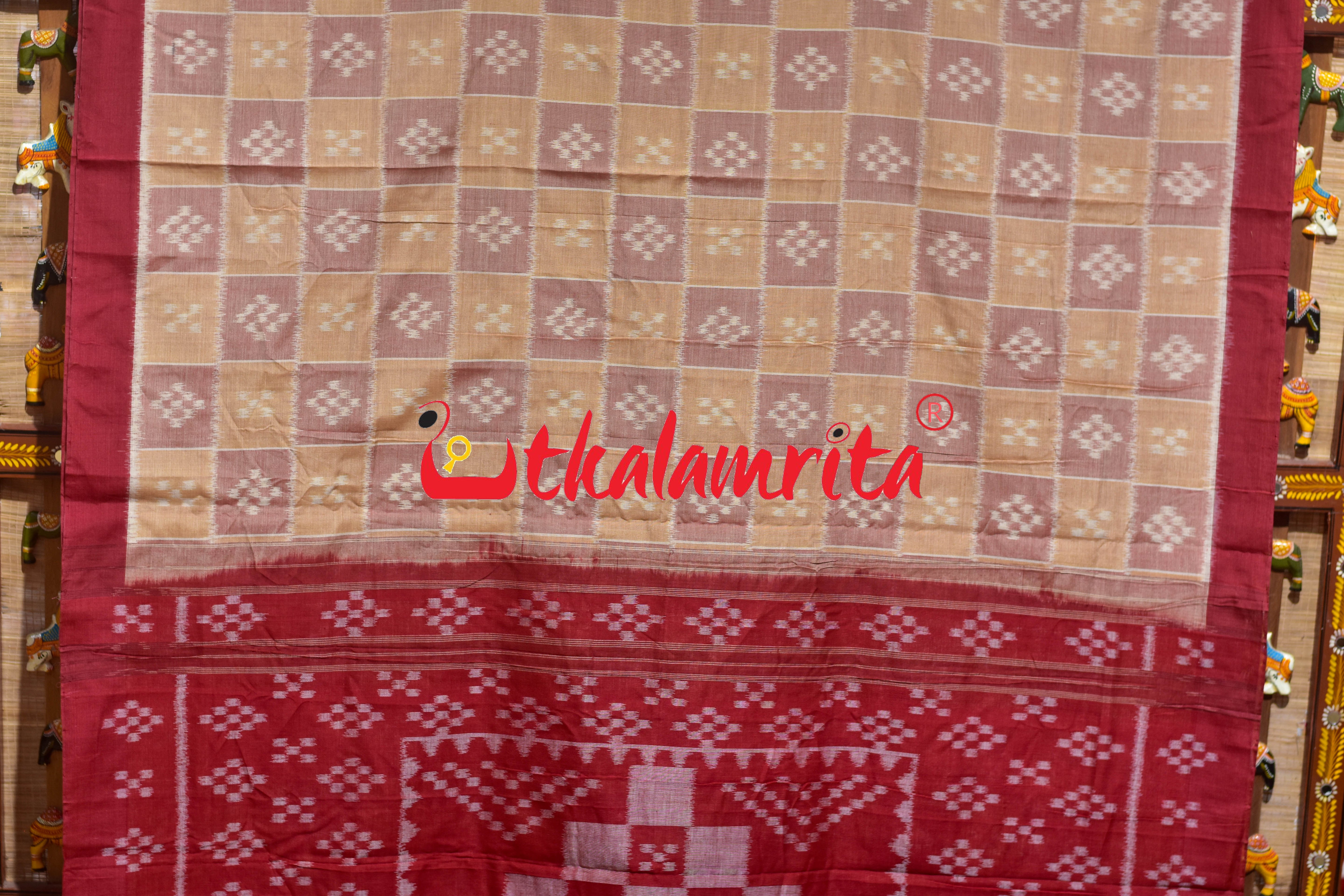 Beige Brown Body Pasapali Khandua Cotton Saree