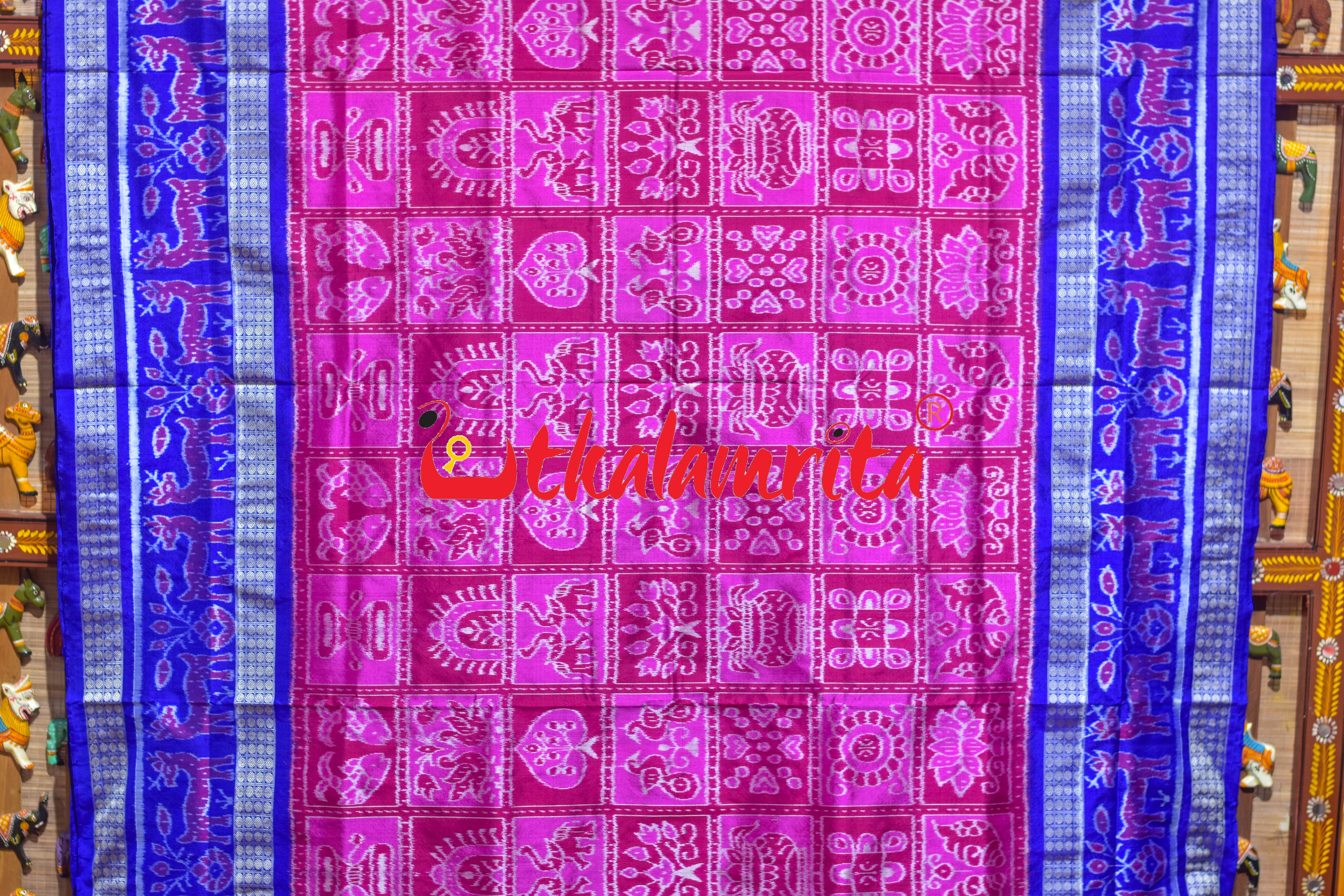 Magenta Blue Sata Kothi Deer Scot Sambalpuri Silk Saree