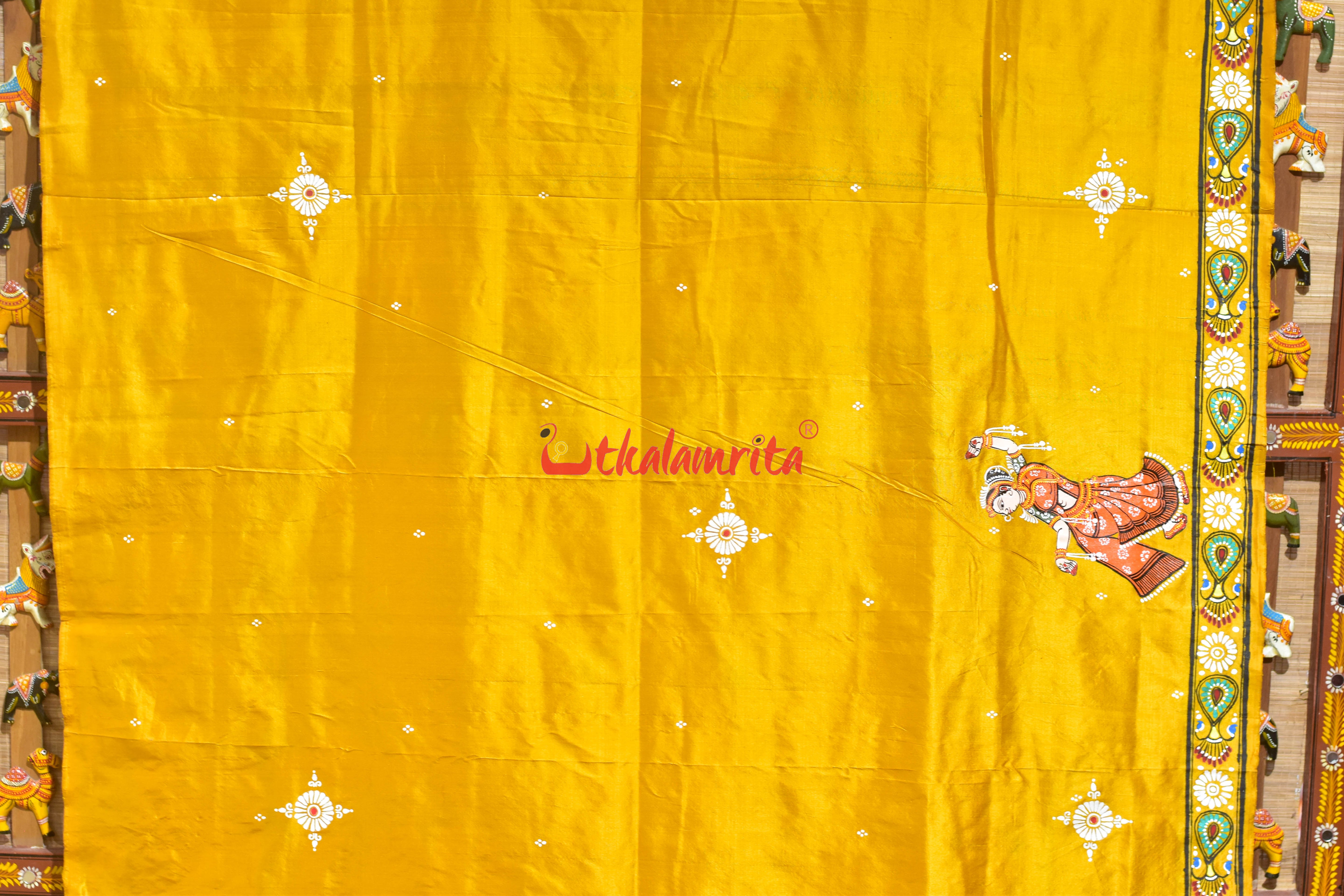 Golden Leela Pattachitra Silk Saree