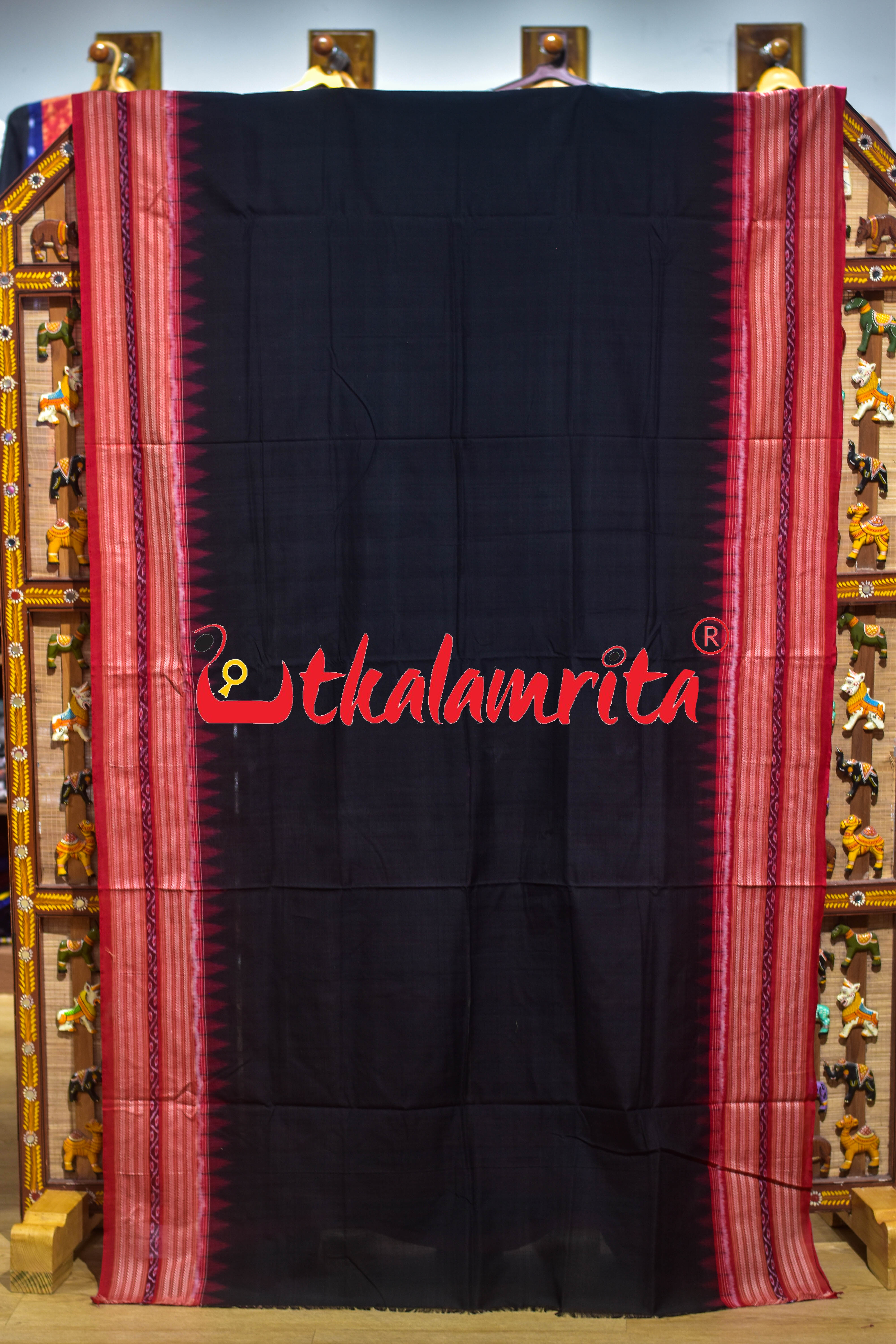 Black Red Dhadi Kangali Sambalpuri Cotton Saree