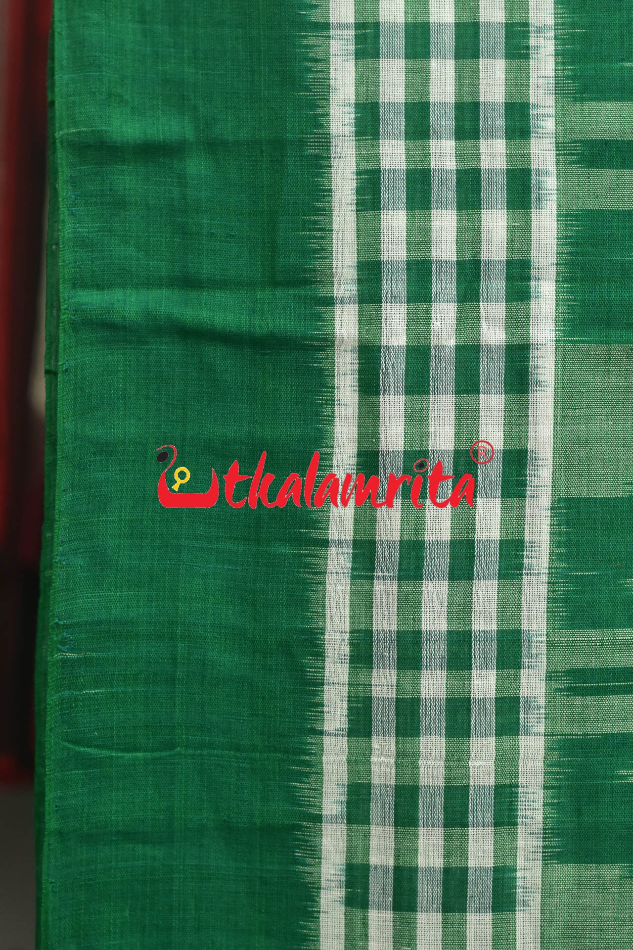 Half Half Green White Khandua Cotton Checks Saree