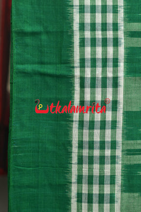 Half Half Green White Khandua Cotton Checks Saree