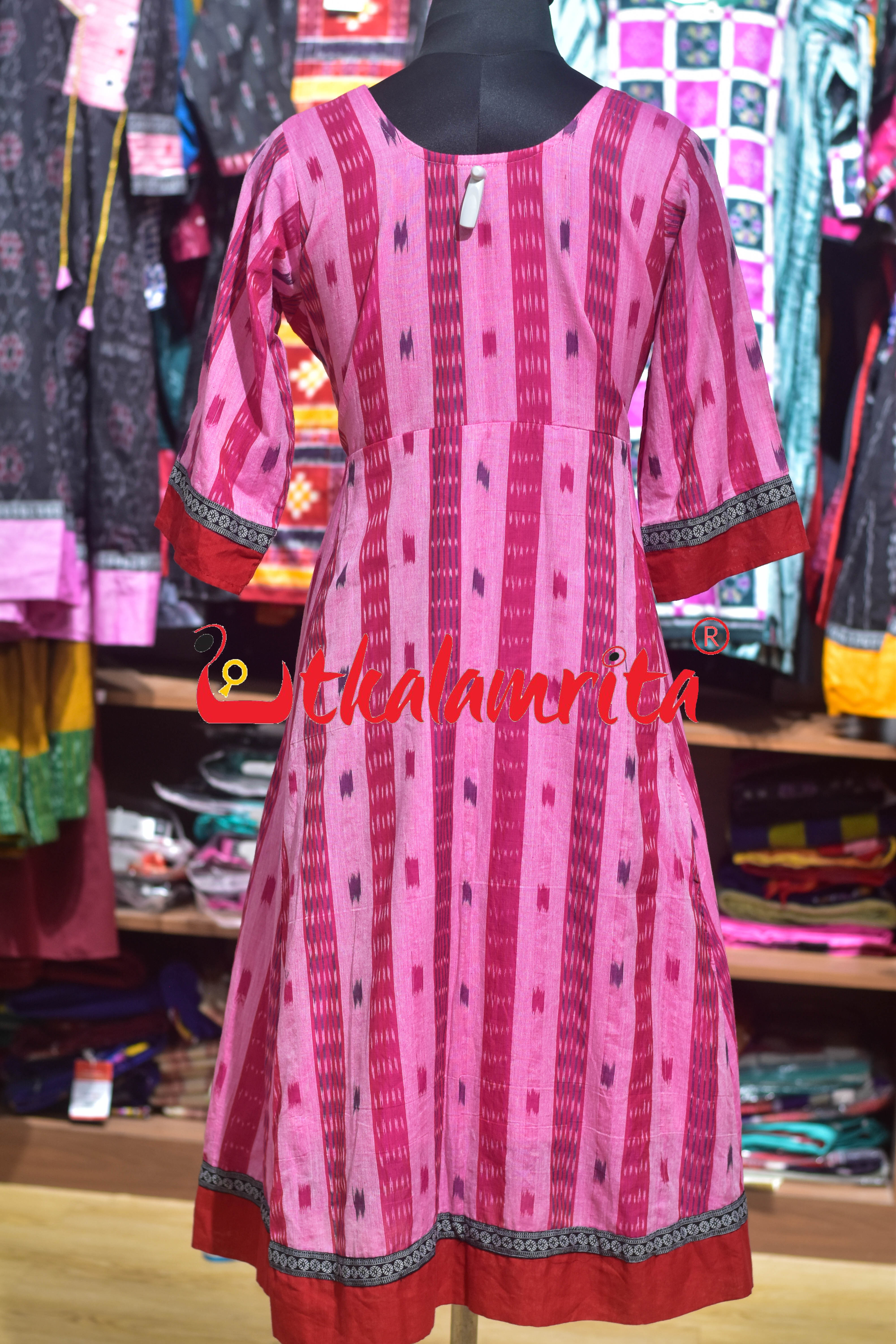 Pink Sambalpuri Cotton Anarkali