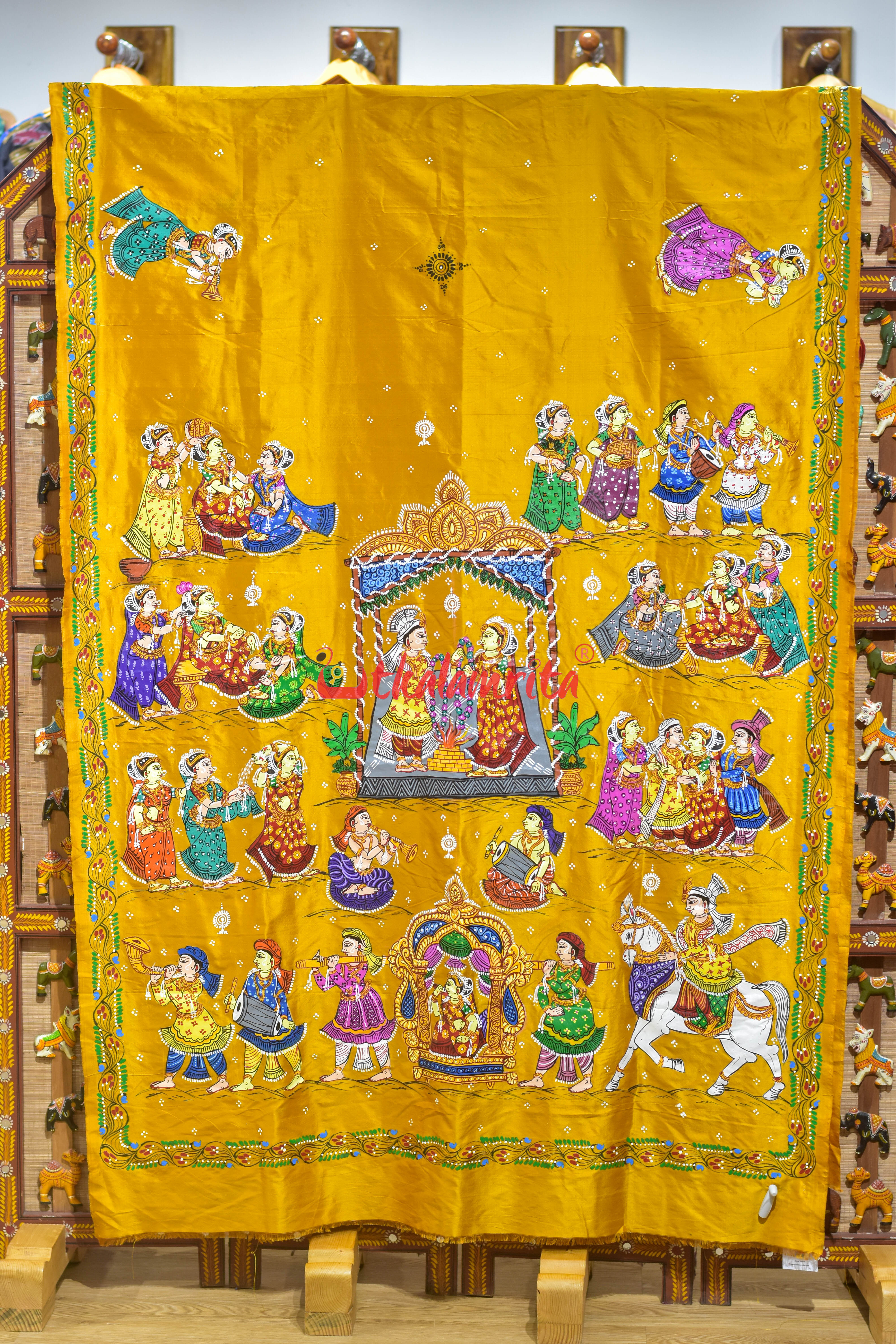 Golden Bahaghara Them Pattachitra Silk Saree