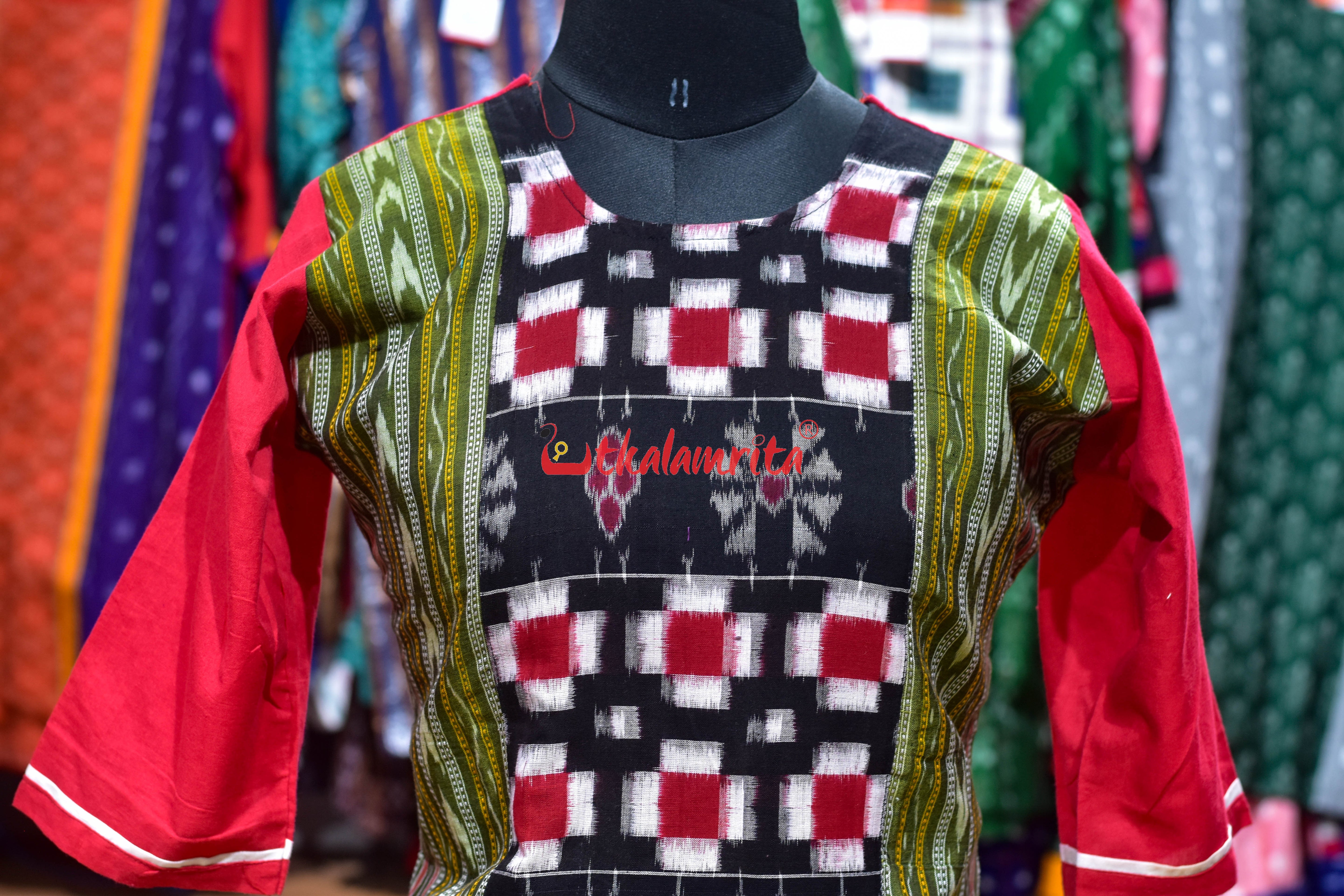 Red Green Ikat Ladies Kurti