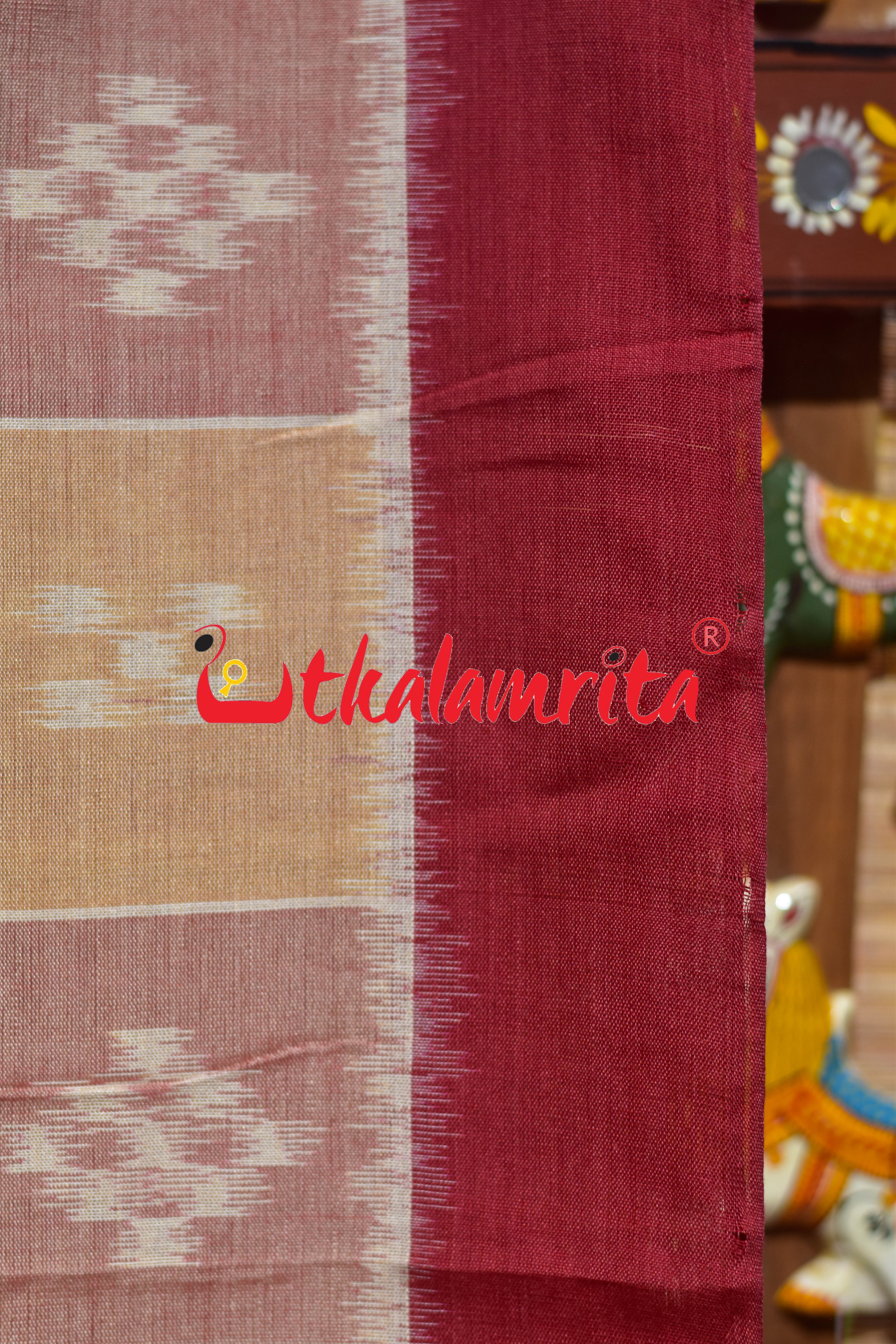 Beige Brown Body Pasapali Khandua Cotton Saree