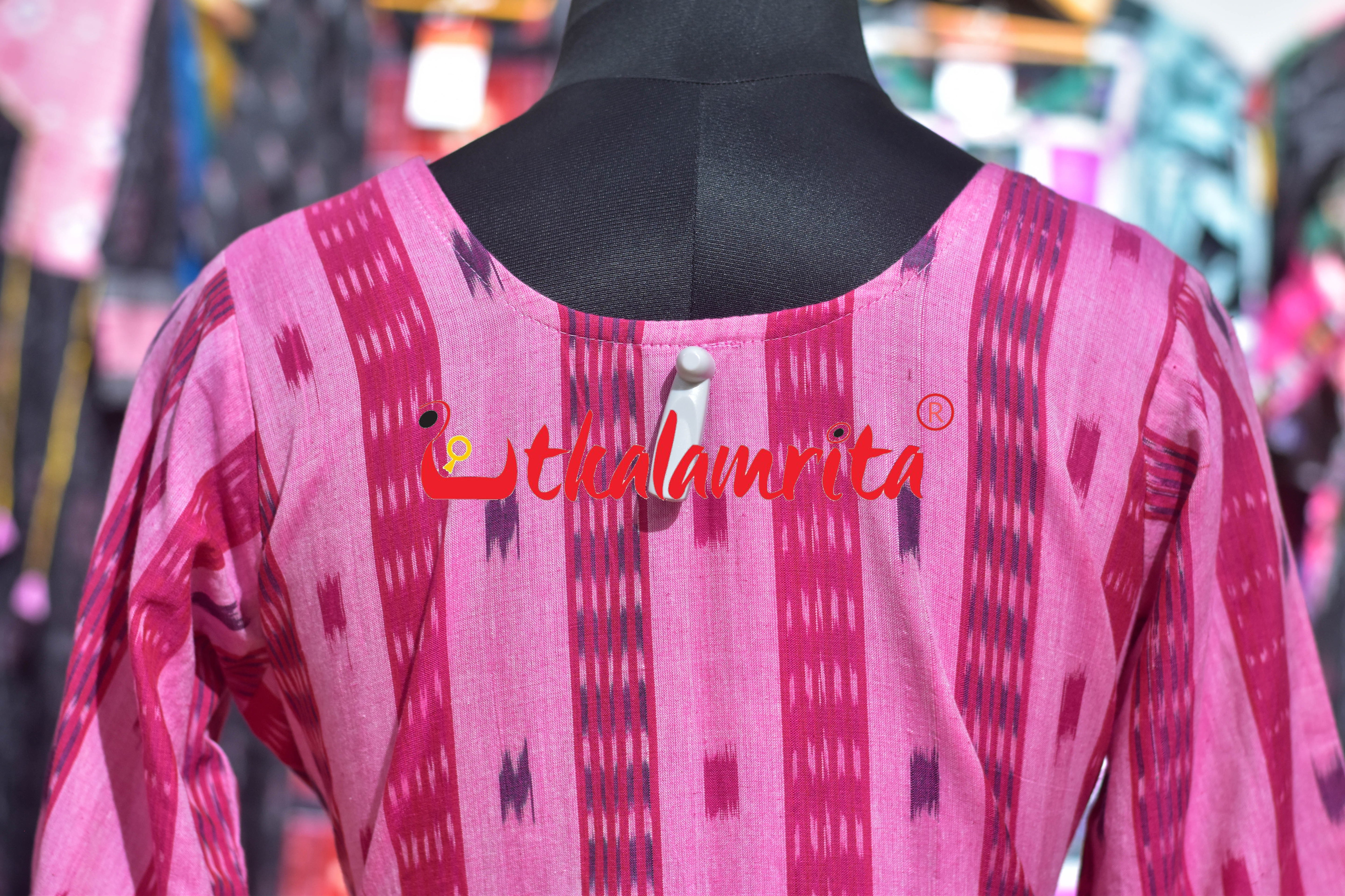 Pink Sambalpuri Cotton Anarkali