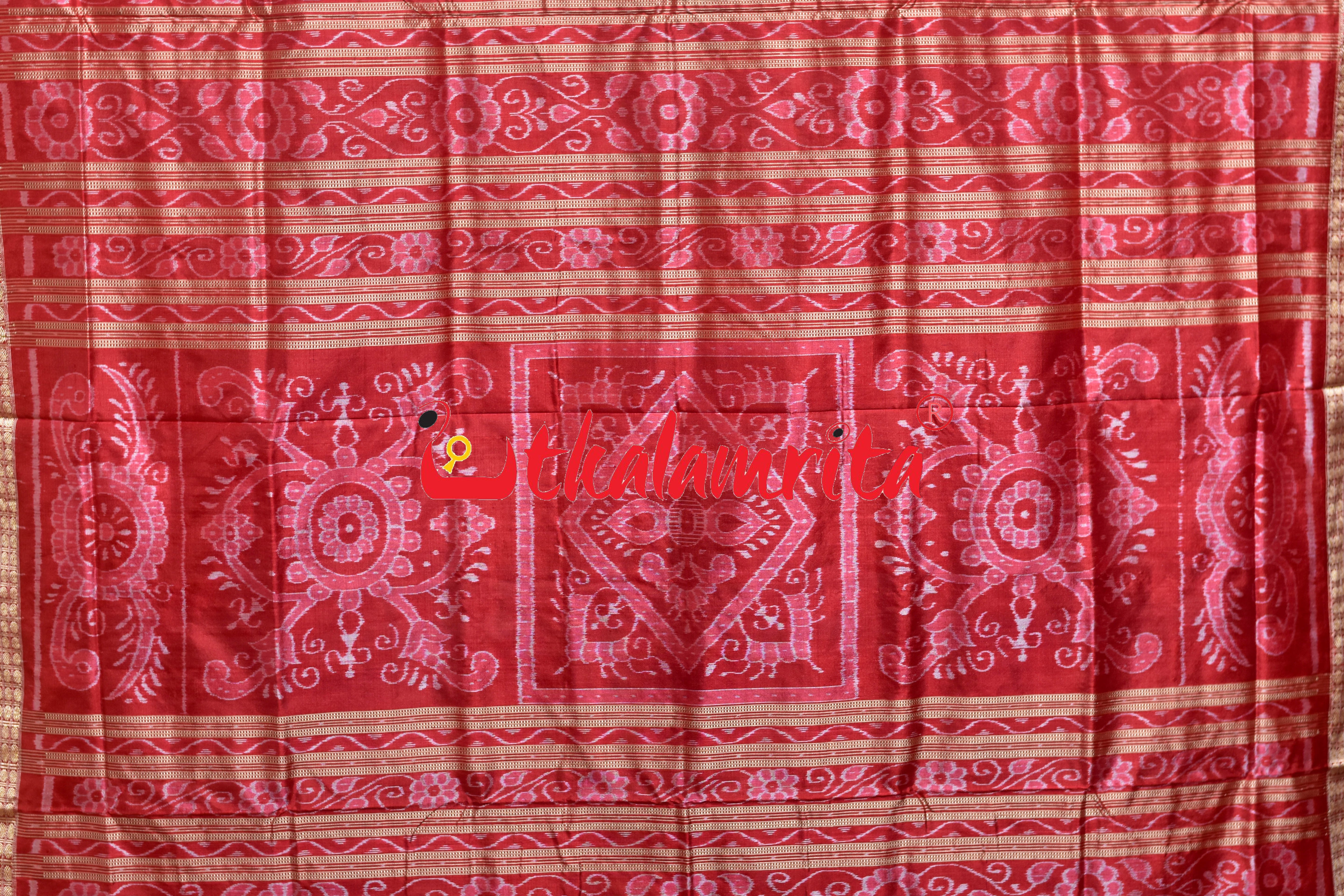 White Red Big Aswini Sambalpuri Silk Saree