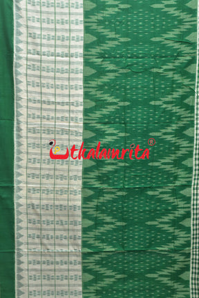 Half Half Green White Khandua Cotton Checks Saree