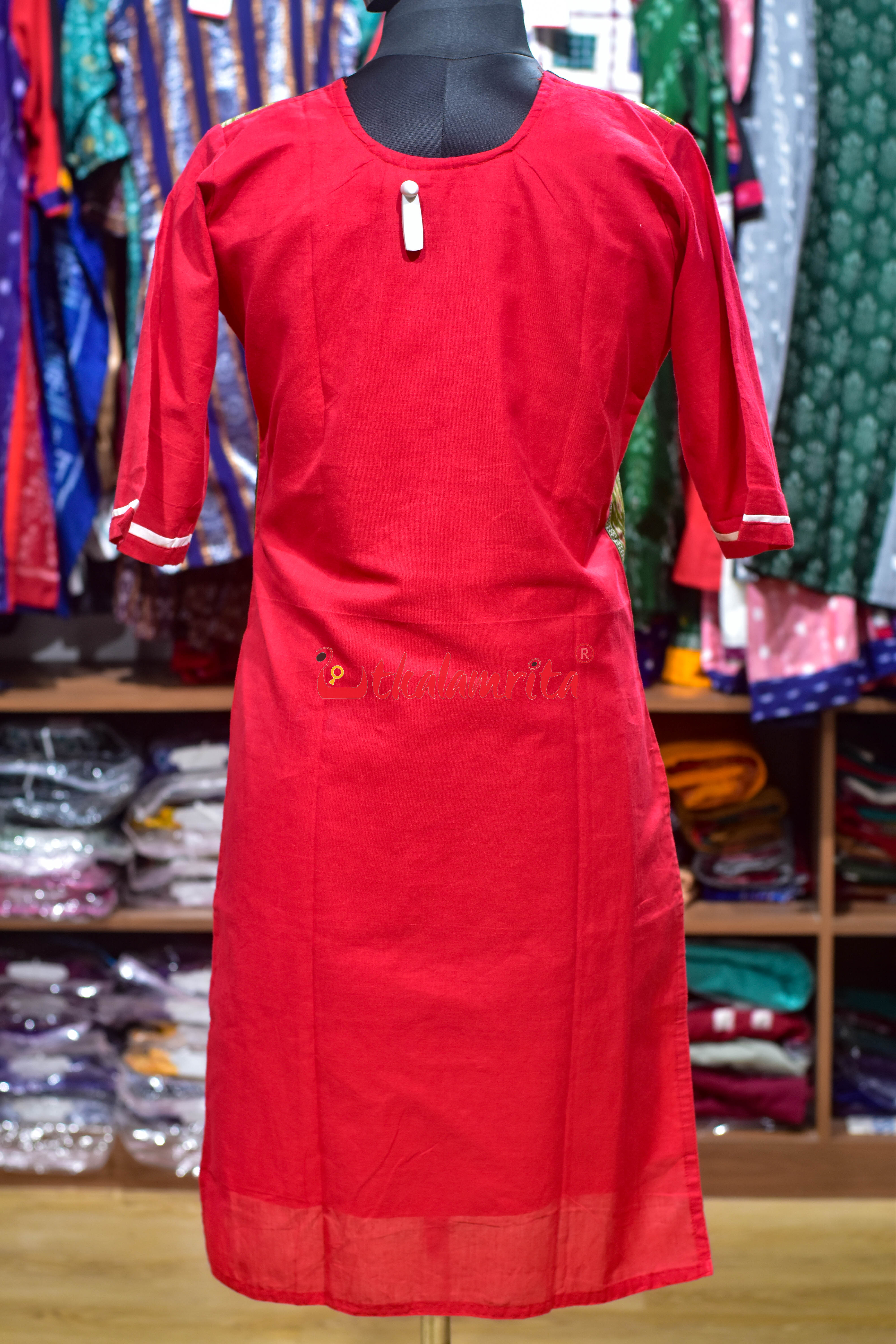 Red Green Ikat Ladies Kurti